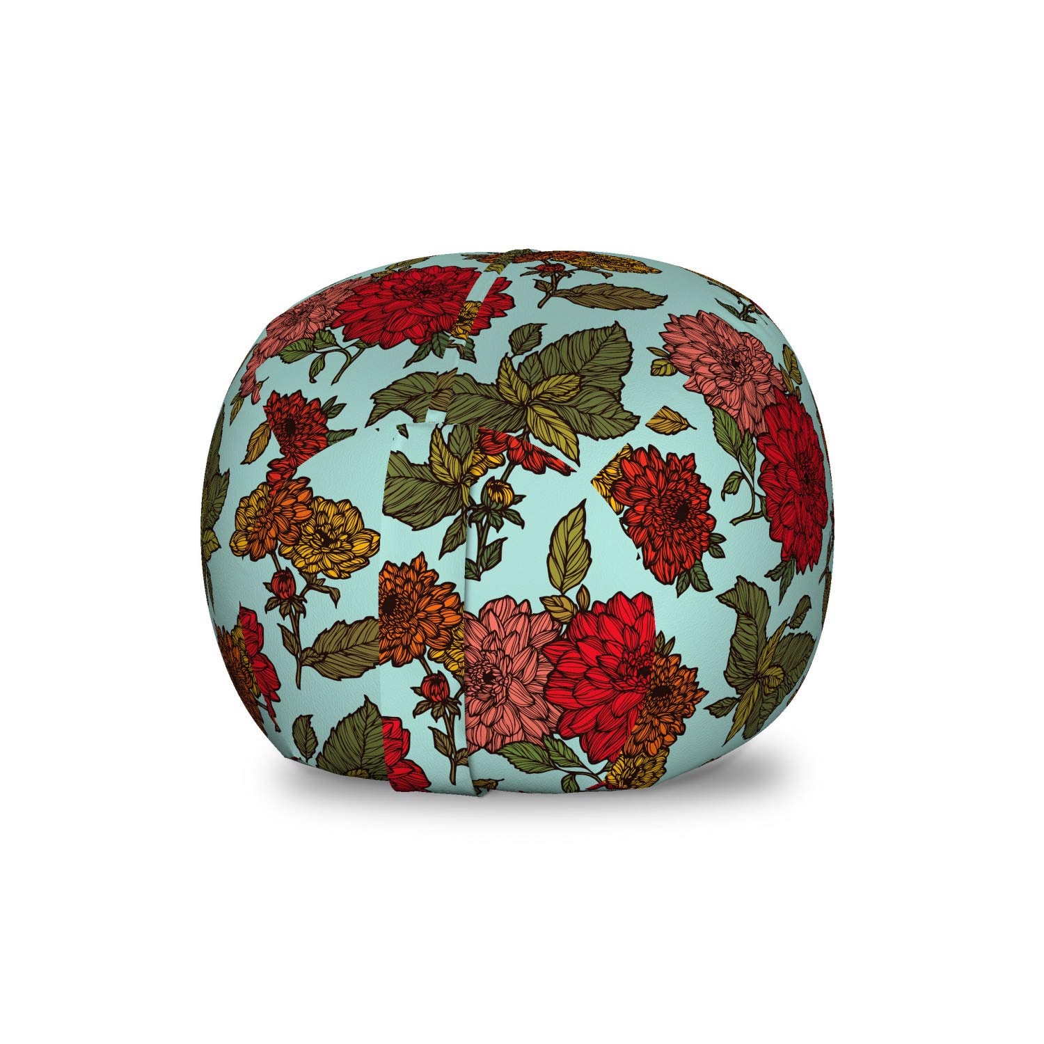 Ambesonne Floral Toy Storage Bag Chair - Seafoam Background with Detailed Flowers, Washable Stuffed Animal Organizer, Small Size in Pale Blue Vermilion - Perfect for Kids' Room, Nursery, and Playroom Organization