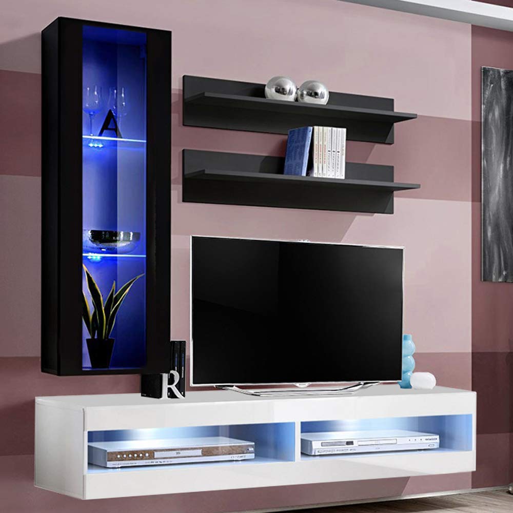 Modern Floating TV Stand with Storage & LED Lights - Wall-Mounted Entertainment Center for Bedroom & Living Room - Holds up to 34