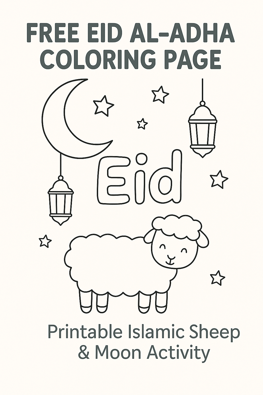Free Printable Eid al Adha Coloring Pages for Kids - Islamic Sheep Activity Sheets for Muslim Holiday Celebrations & Classroom Activities