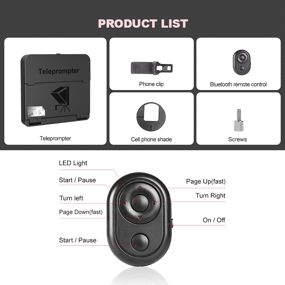 LENSGO TC7S Portable Mini Teleprompter for iPhone & Android - Remote Control, Foldable Design for Online Teaching, Vlogging, Live Streaming & Interviews | Perfect for Content Creators & Remote Work