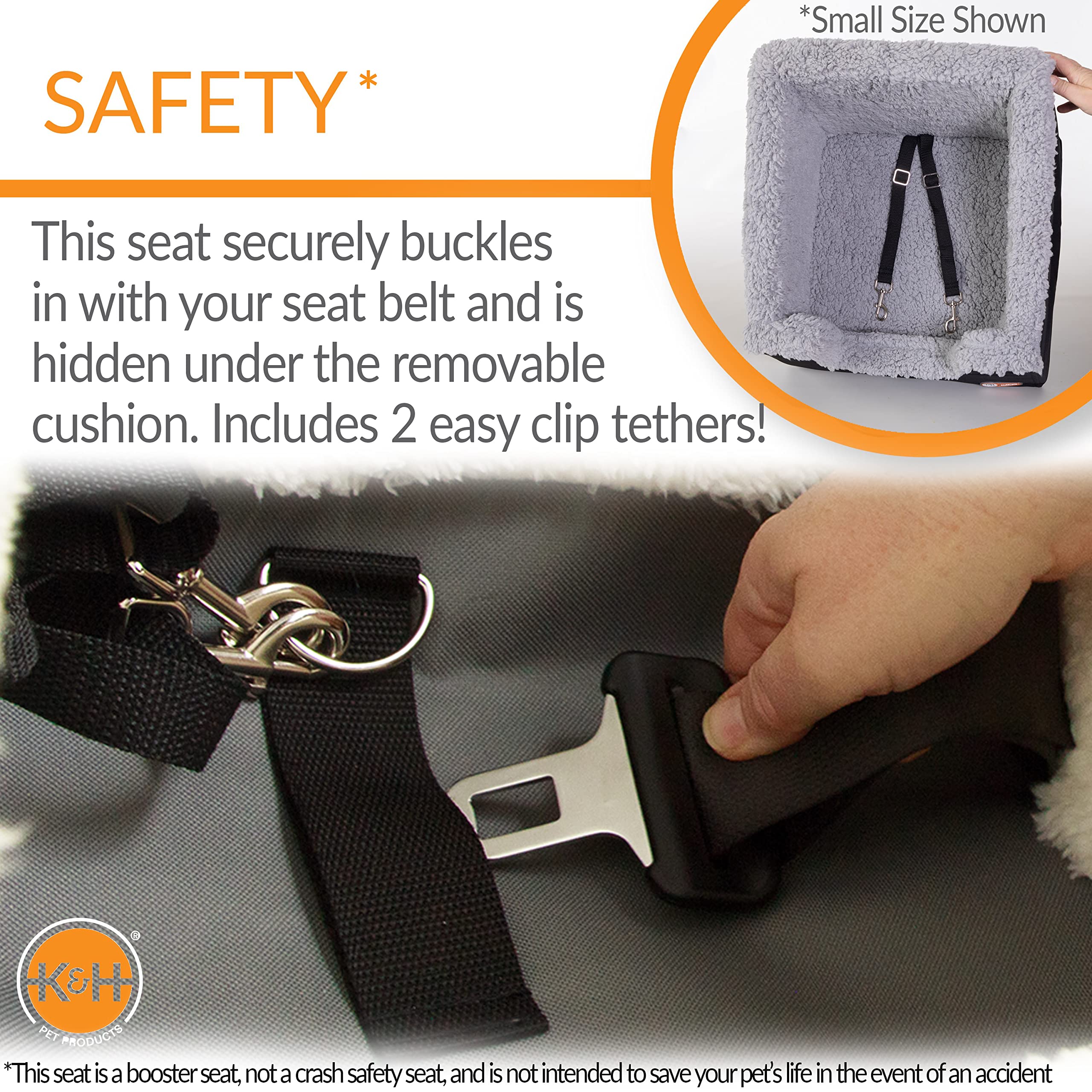 K&H Pet Products Large Bucket Booster Pet Seat - Rectangular Foldable Dog Car Seat for Travel, Black/Gray - Perfect for Road Trips & Safe Car Rides with Your Pet