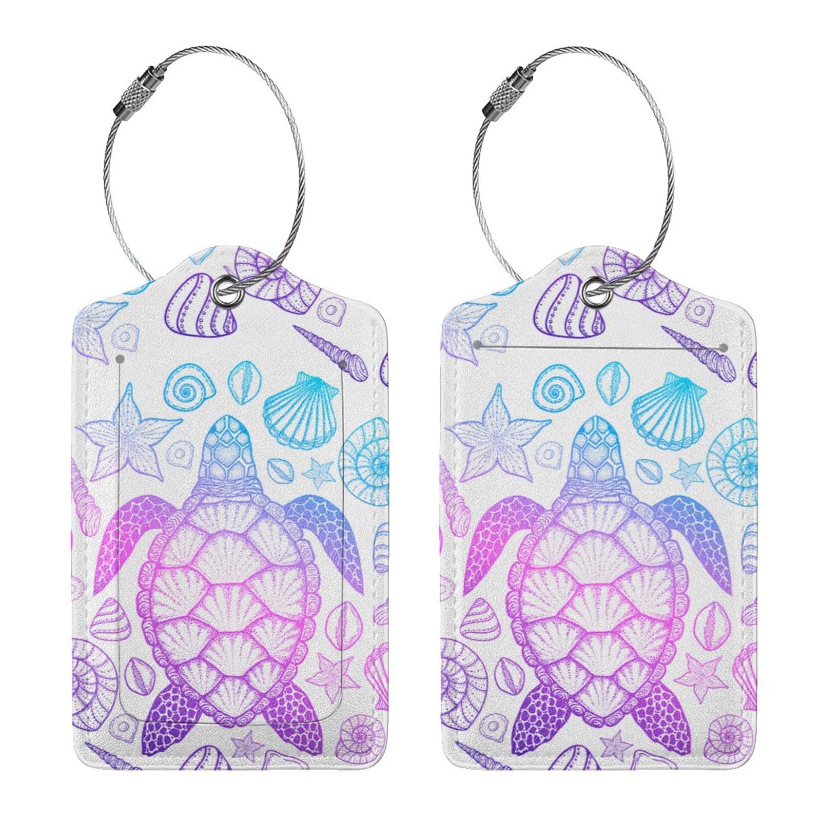 2 Pcs Sea Turtle Luggage Tags for Suitcases - Durable Steel Loop with Privacy Cover ID Label - Ocean Starfish Shells Design - Perfect Birthday Gift for Women, Men, Boys & Girls - Ideal for Travel, Vacation & Cruise Trips
