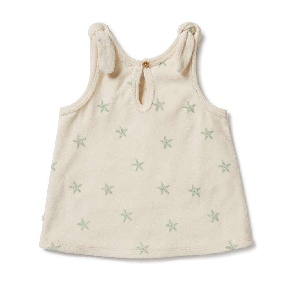 Organic Terry Tie Singlet for Baby - Soft Cotton Starfish Design Onesie - Perfect for Newborn Photoshoots, Beach Outings & Nursery Essentials