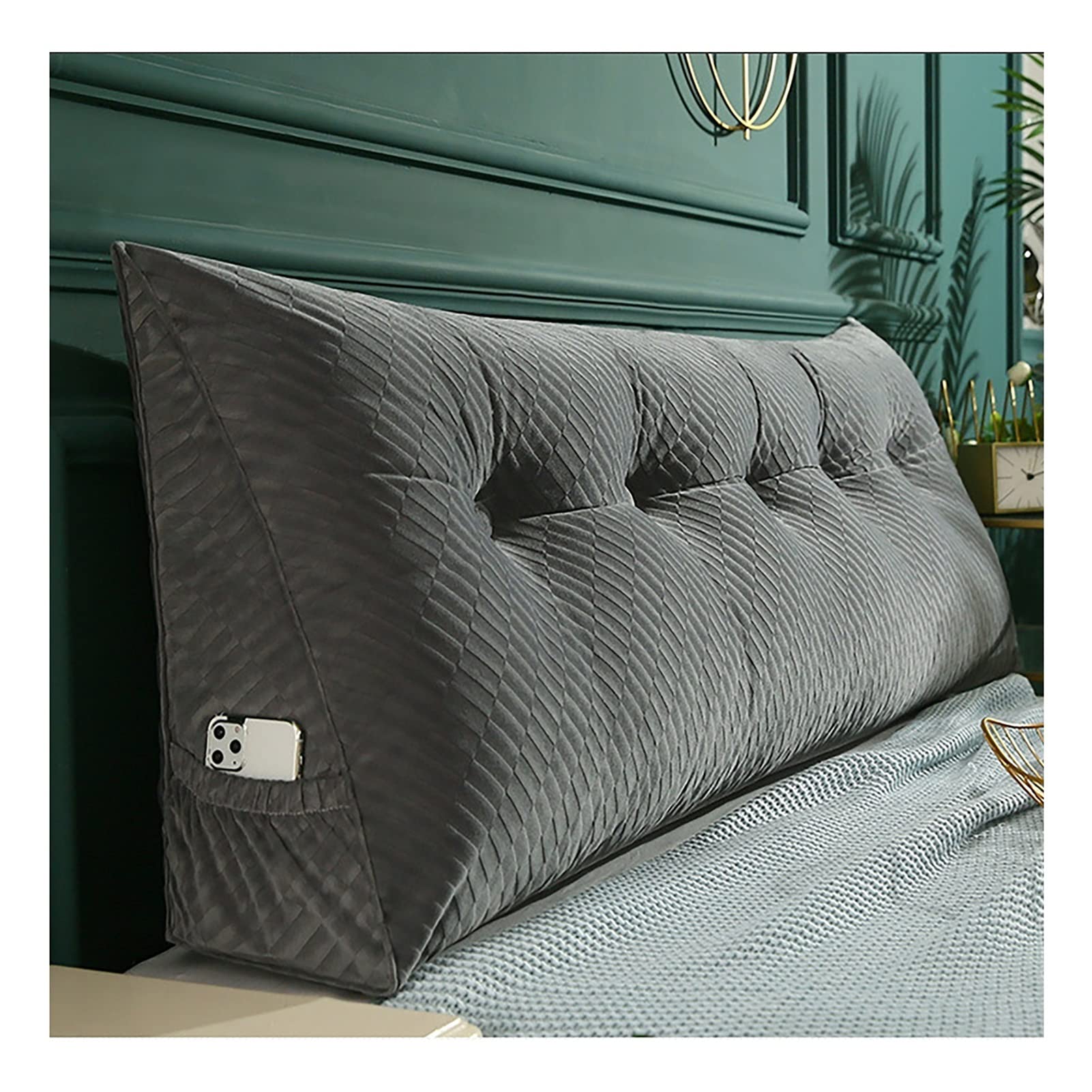Large Wedge Pillow for Headboard - 71 Inch Triangular Backrest Support Cushion with Removable Cover, Grey - Perfect for Reading, Day Beds, Bunk Beds & Back Support