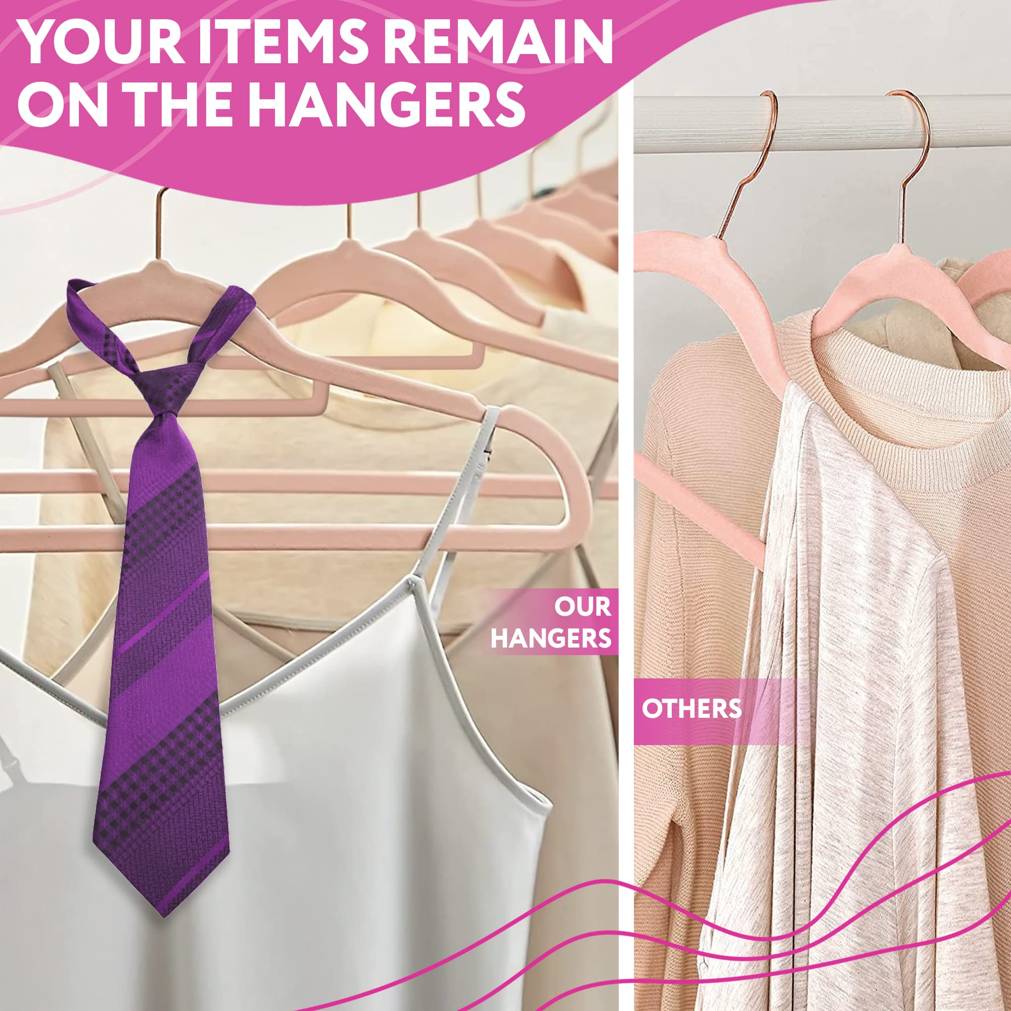 150 Pack Rose Thin Velvet Hangers - Non Slip Clothes Hangers with 360° Rotating Chrome Hook & Notched Shoulders | Sturdy Velvet Coat Hangers for Closet Organization | Perfect for Wardrobe, Retail Stores & Travel Packing