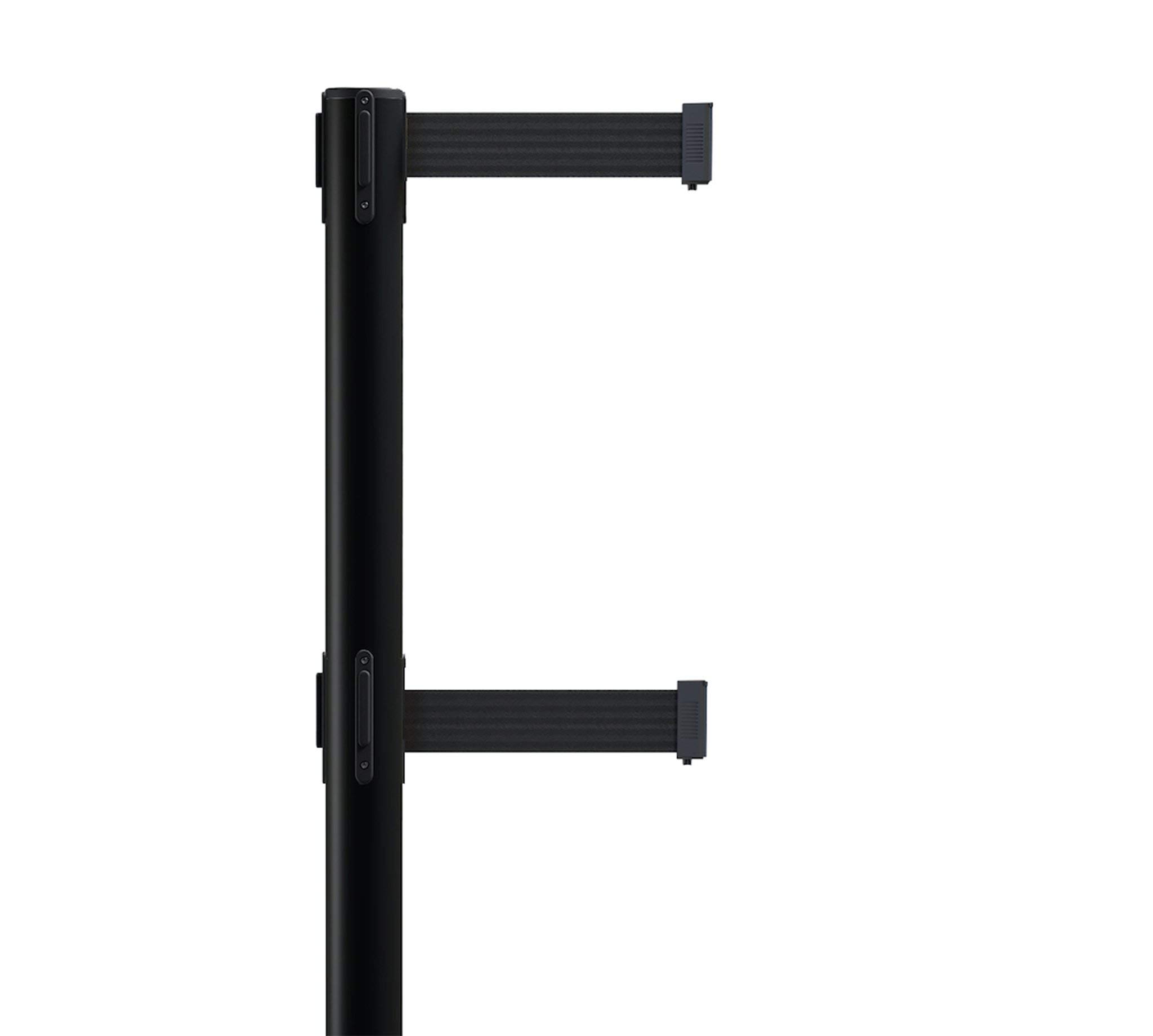 Heavy-Duty Retractable Safety Barrier Stanchion - Dual Belt Crowd Control Post with Rubber Base (Set of 2) - 11ft Dark Blue Belt for Warehouse, Retail & Event Management - WBB-200D Yellow Post