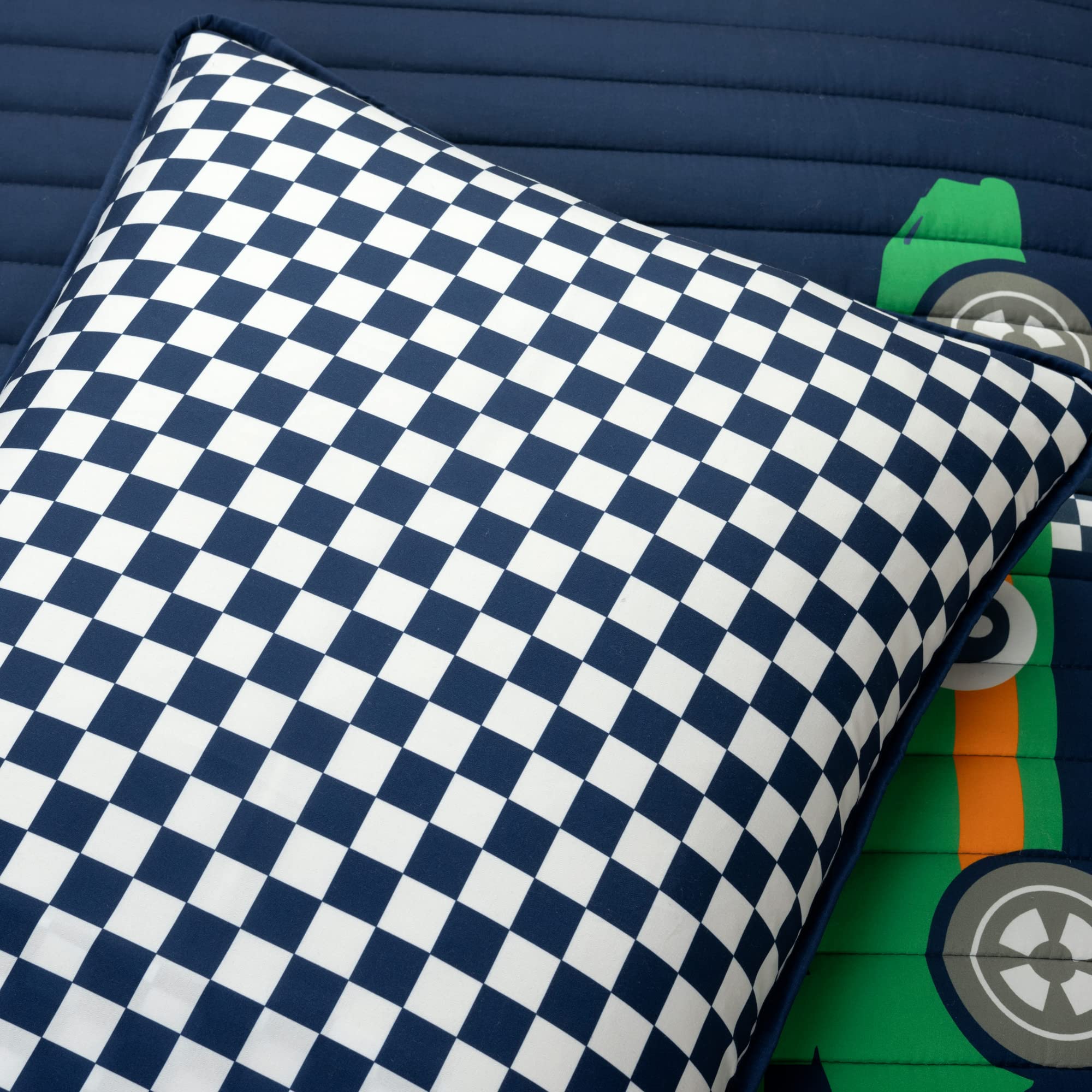 Lush Decor Racing Cars Reversible Quilt Set - Full/Queen Navy for Kids Bedroom