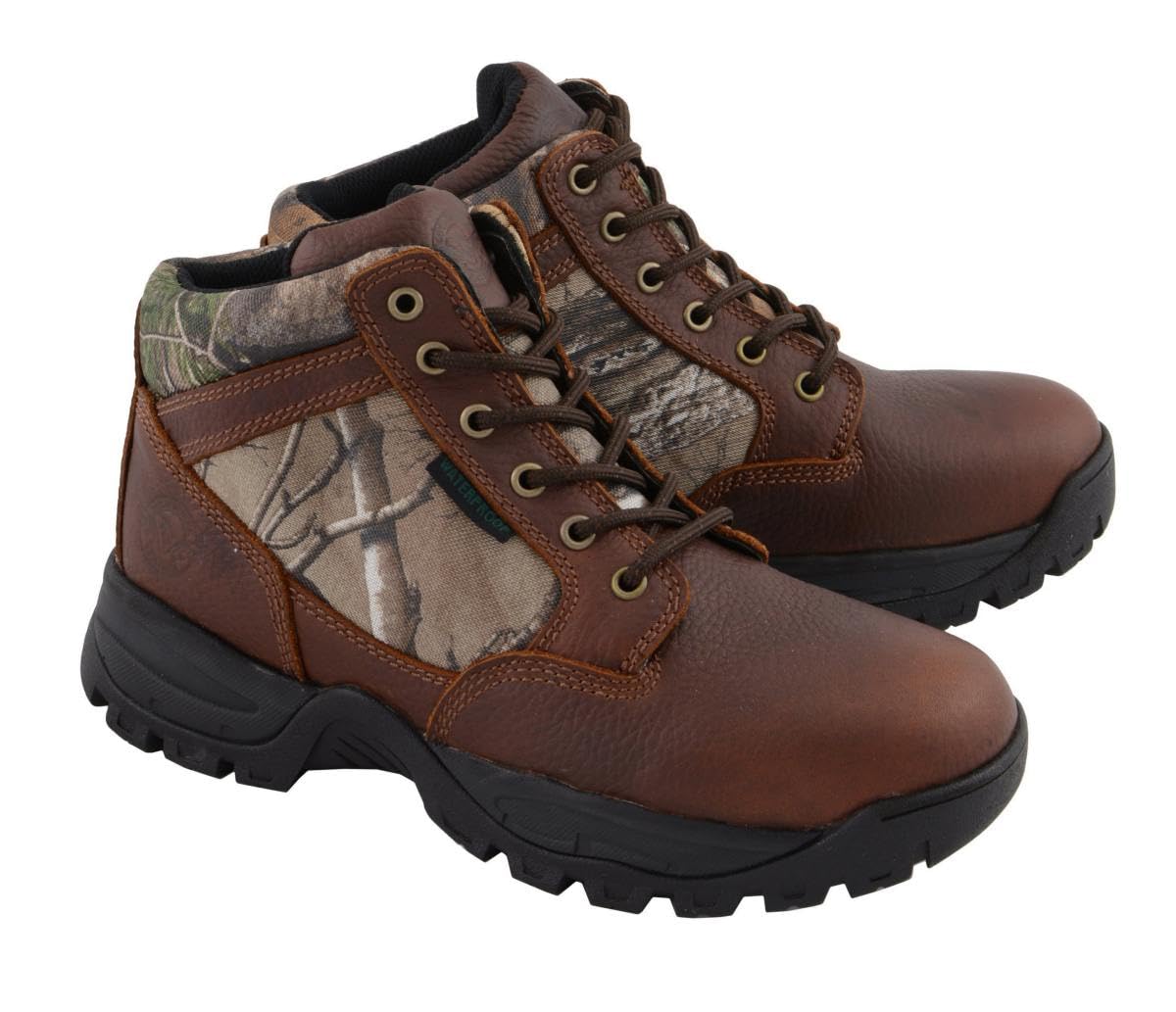 Milwaukee Leather MBM9146 Men's Waterproof Hiking Boots - Brown Mossy Oak Camo Print - Size 11.5 - Durable Outdoor Footwear for Camping, Hunting & Trail Walking