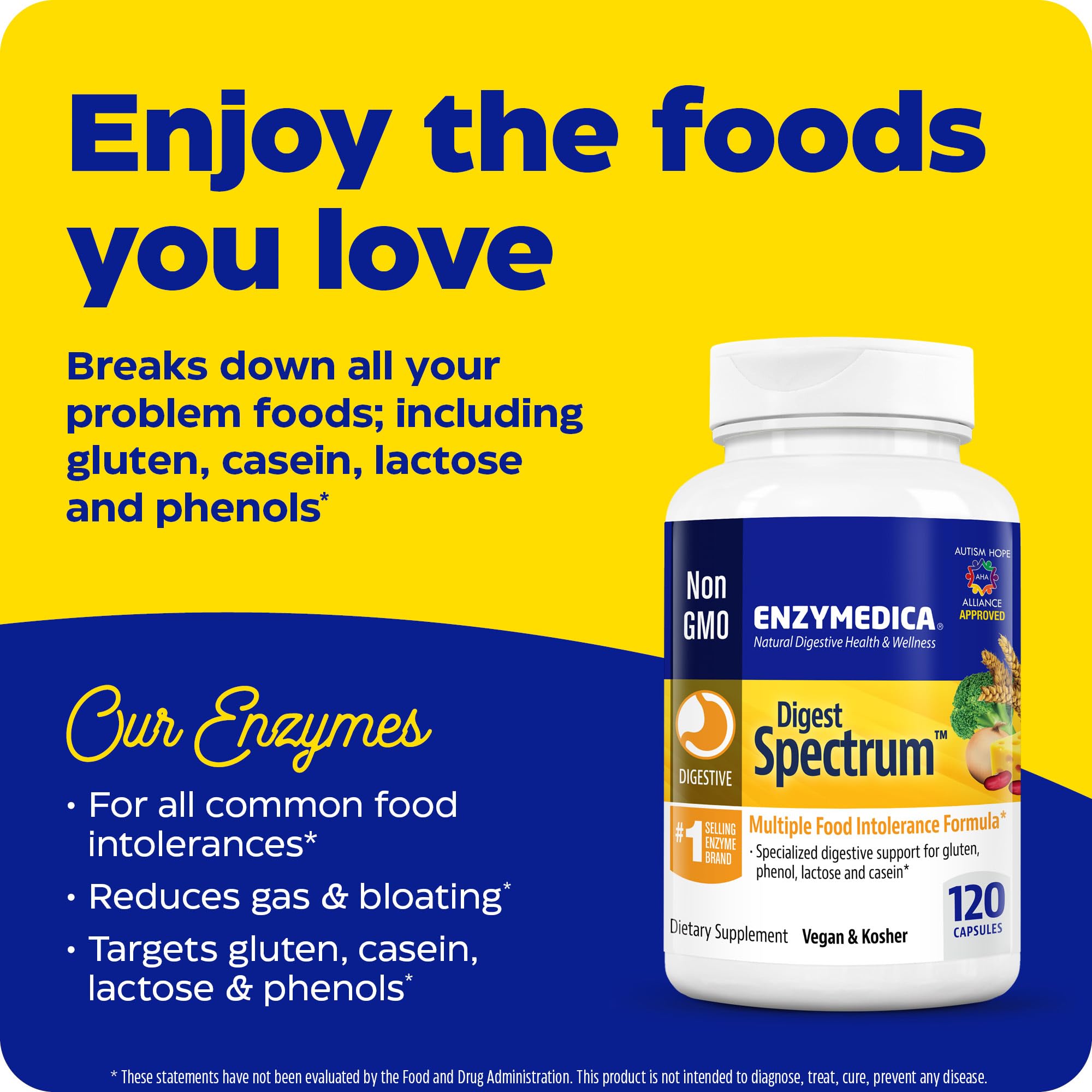 Enzymedica Digest Spectrum Digestive Enzyme Supplement - 120 Capsules for Gut Health & Digestion Support | Ideal for Meals, Bloating & Food Sensitivities