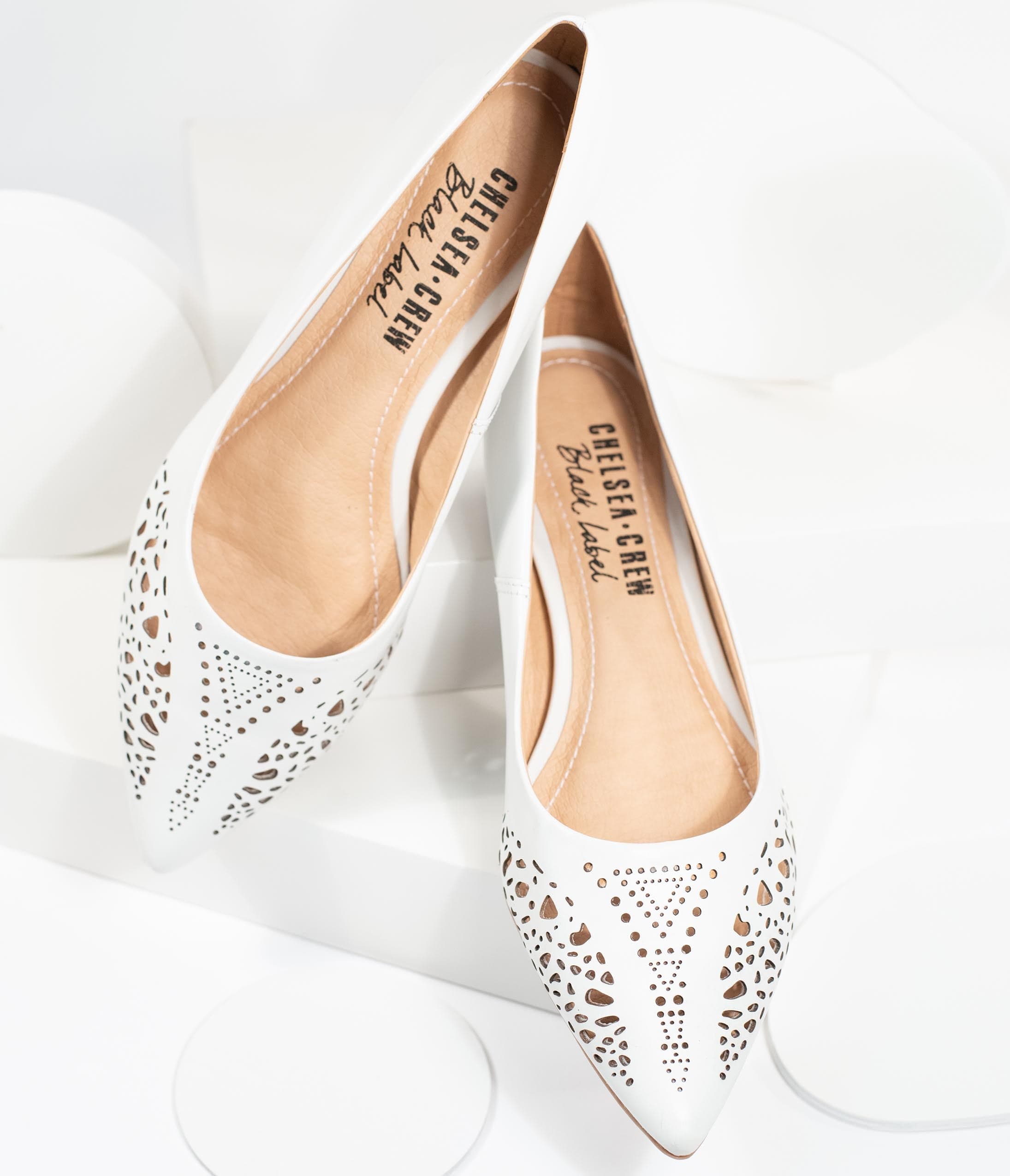 Chelsea Crew Women's White Cutout Leather Sofia Ballet Flats - Comfortable & Stylish Shoes for Work, Casual Outfits & Everyday Wear