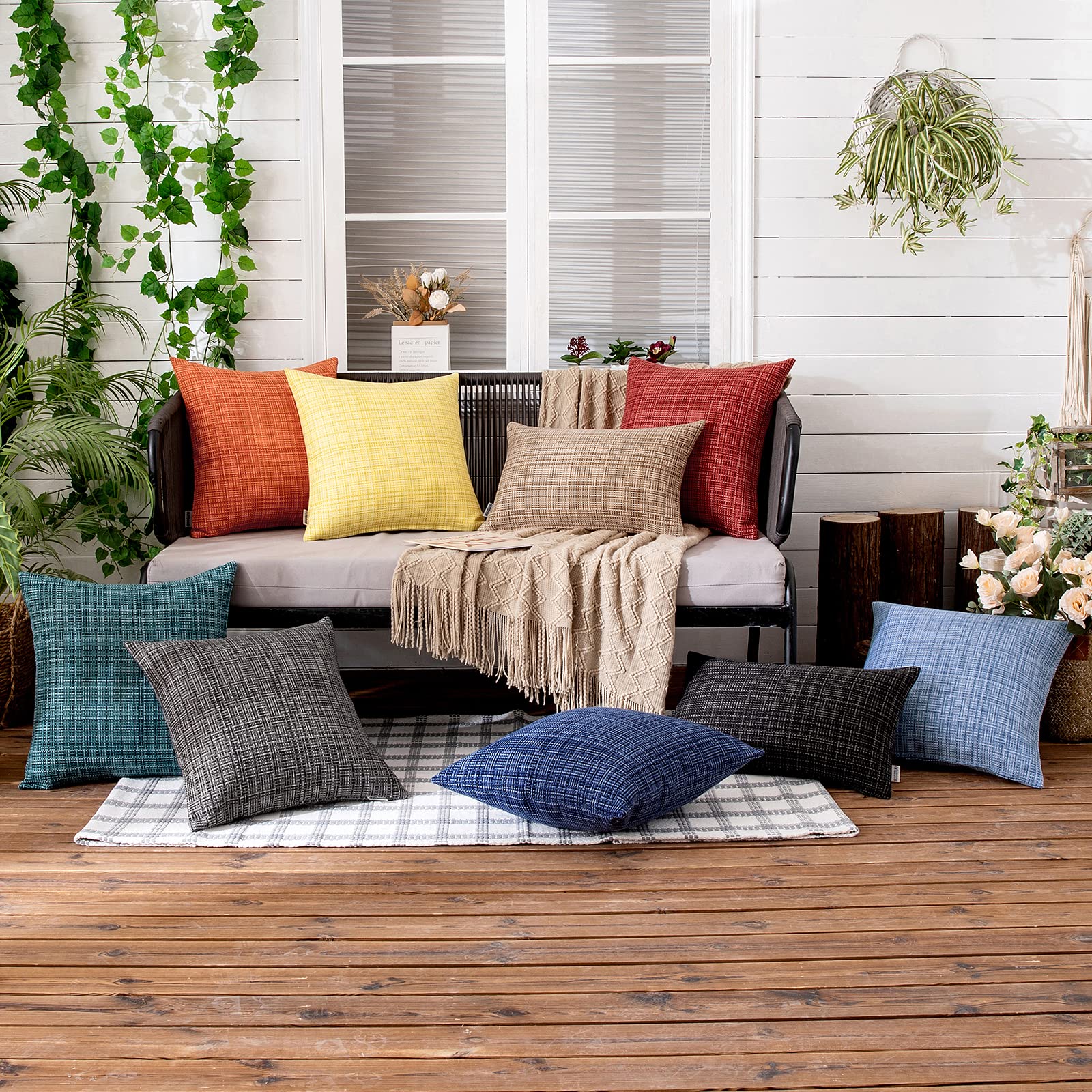 MIULEE Waterproof Outdoor Throw Pillow Covers 18x18 Inch - Decorative Farmhouse Cushion Covers for Patio, Garden, Sofa & Tent (Pack of 2, Gray) | Weather-Resistant & Durable for Outdoor Furniture, Camping & Home Decor