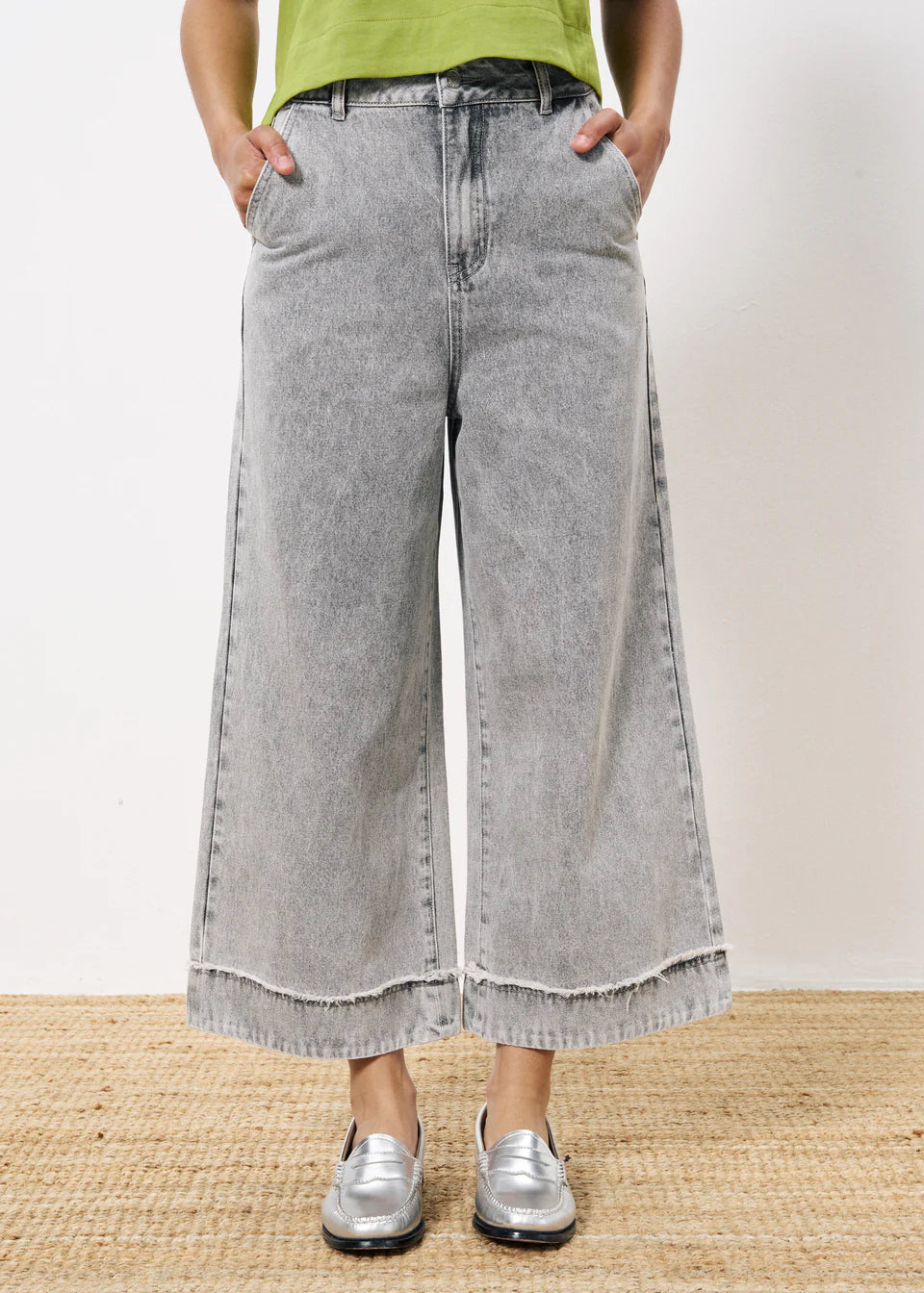 Eleni Women's High Waist Wide Leg Jeans - Stretchy Comfort Fit Denim Pants (Grey) for Casual Wear & Office Outfits
