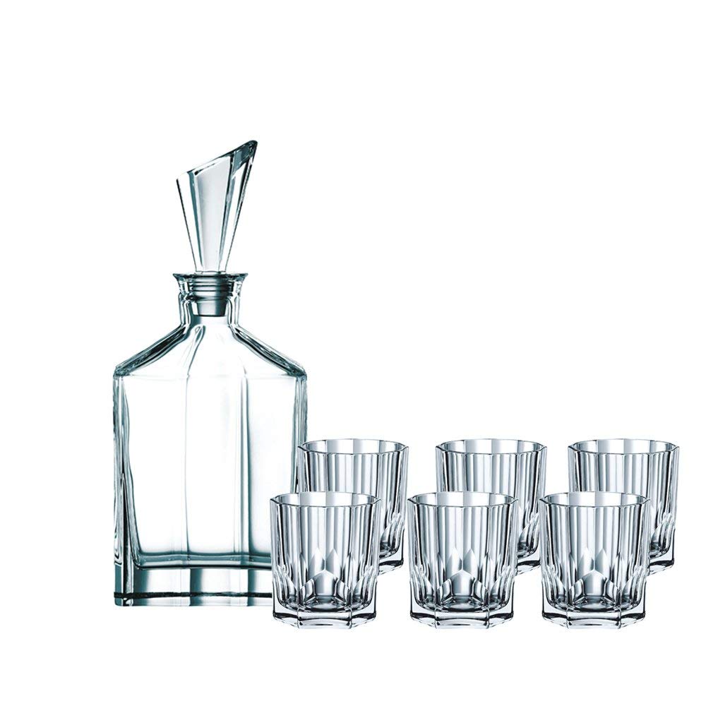 Nachtmann Aspen Crystal Decanter and Whiskey Tumbler Set - 7 Piece Barware Gift Set for Scotch, Bourbon & Liquor - Elegant Home Bar Accessories for Entertaining & Gifting