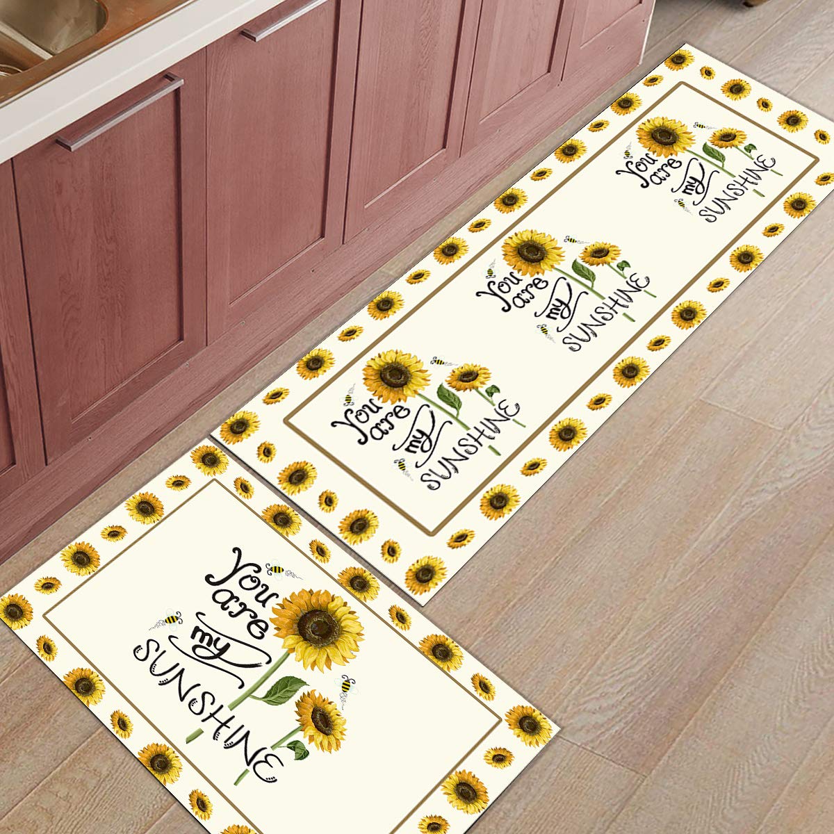 Anti-Fatigue Kitchen Floor Mats 2-Pack - Non-Slip Waterproof for Standing Comfort | Sunflower Design