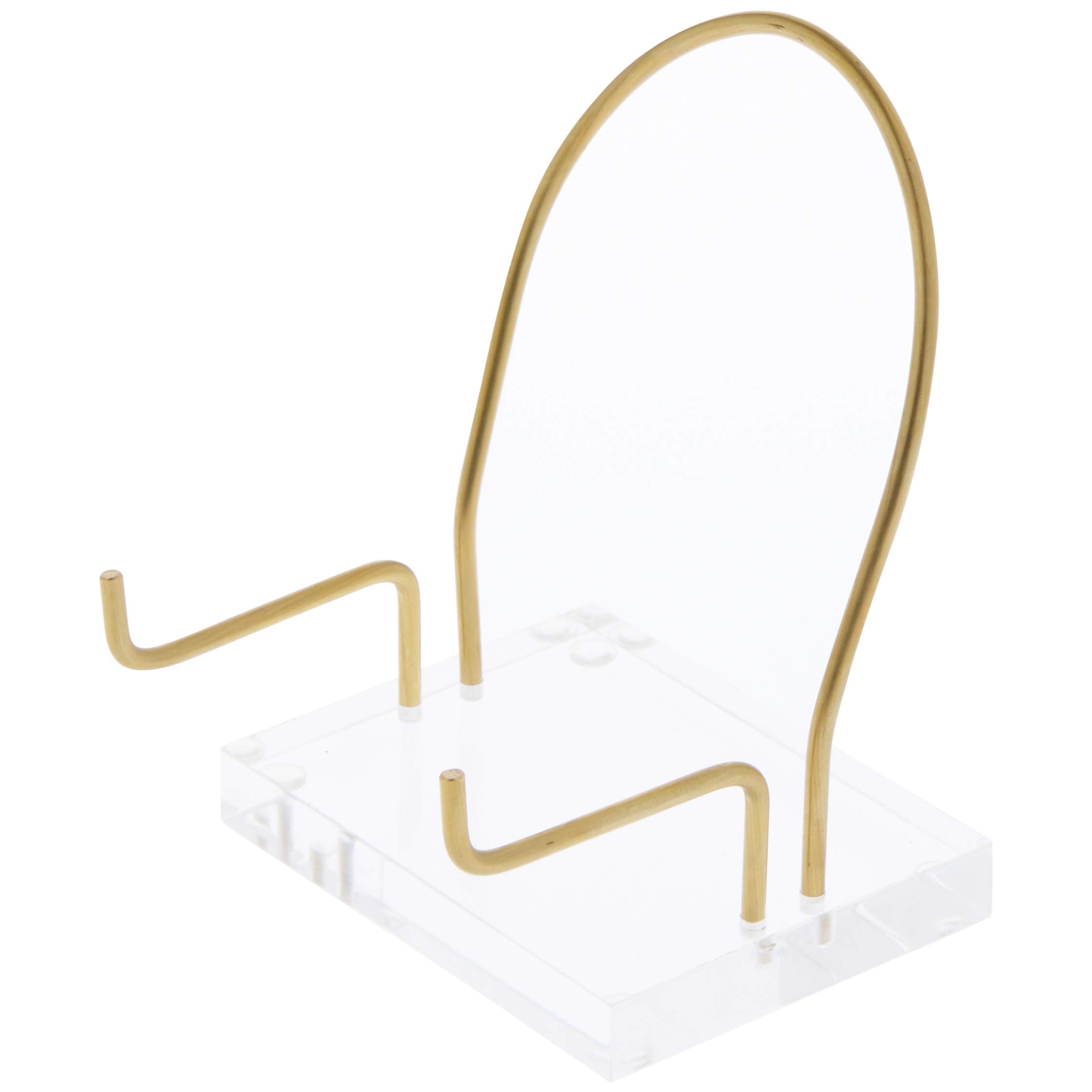 Clear Acrylic Display Stand with Adjustable Brass Rods - Curved Back for Holding Rocks, Fossils & Minerals - 4.125