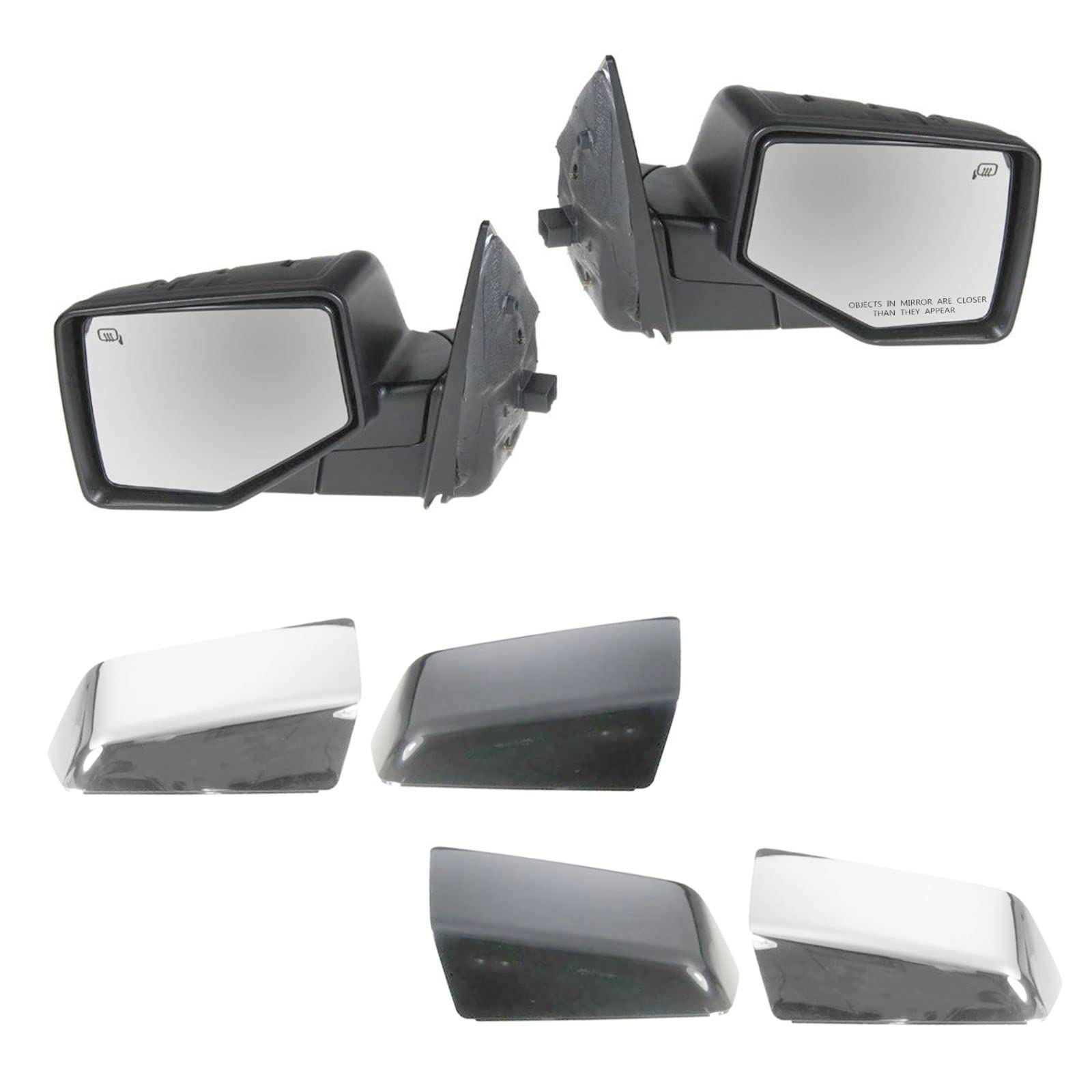 Heated Power Puddle Light Side Mirrors with Chrome & Caps - Pair for Ford Explorer | Durable Auto Accessories for Night Driving & Safety