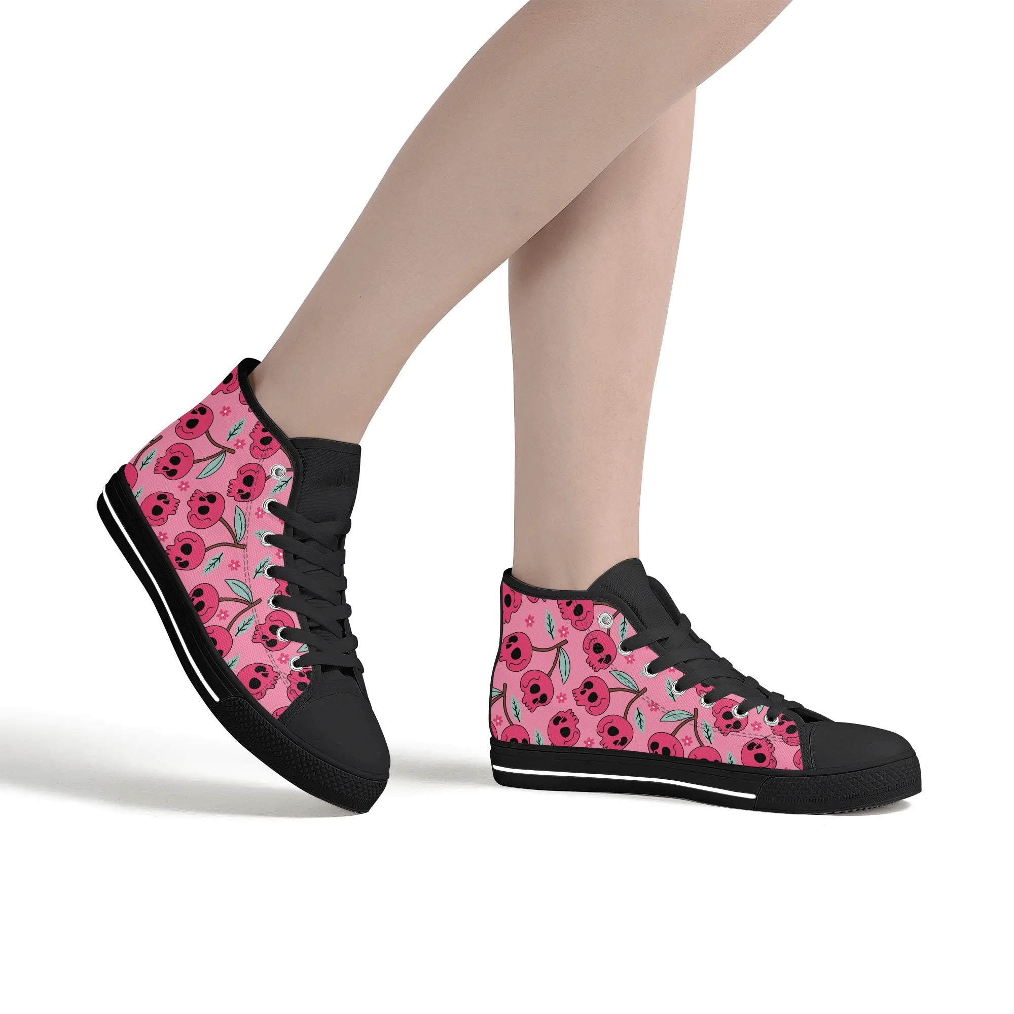 Cherry Skulls Rubber High Top Canvas Shoes for Men & Women - Vintage Punk Sneakers for Casual Wear, Street Fashion, and Skater Style