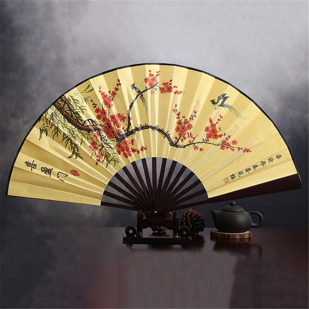 Vintage Chinese Silk Folding Fan - Handheld Decorative Pocket Fan for Men, Retro Party Favors & Home Decor, Perfect for Weddings, Cosplay, and Cultural Events