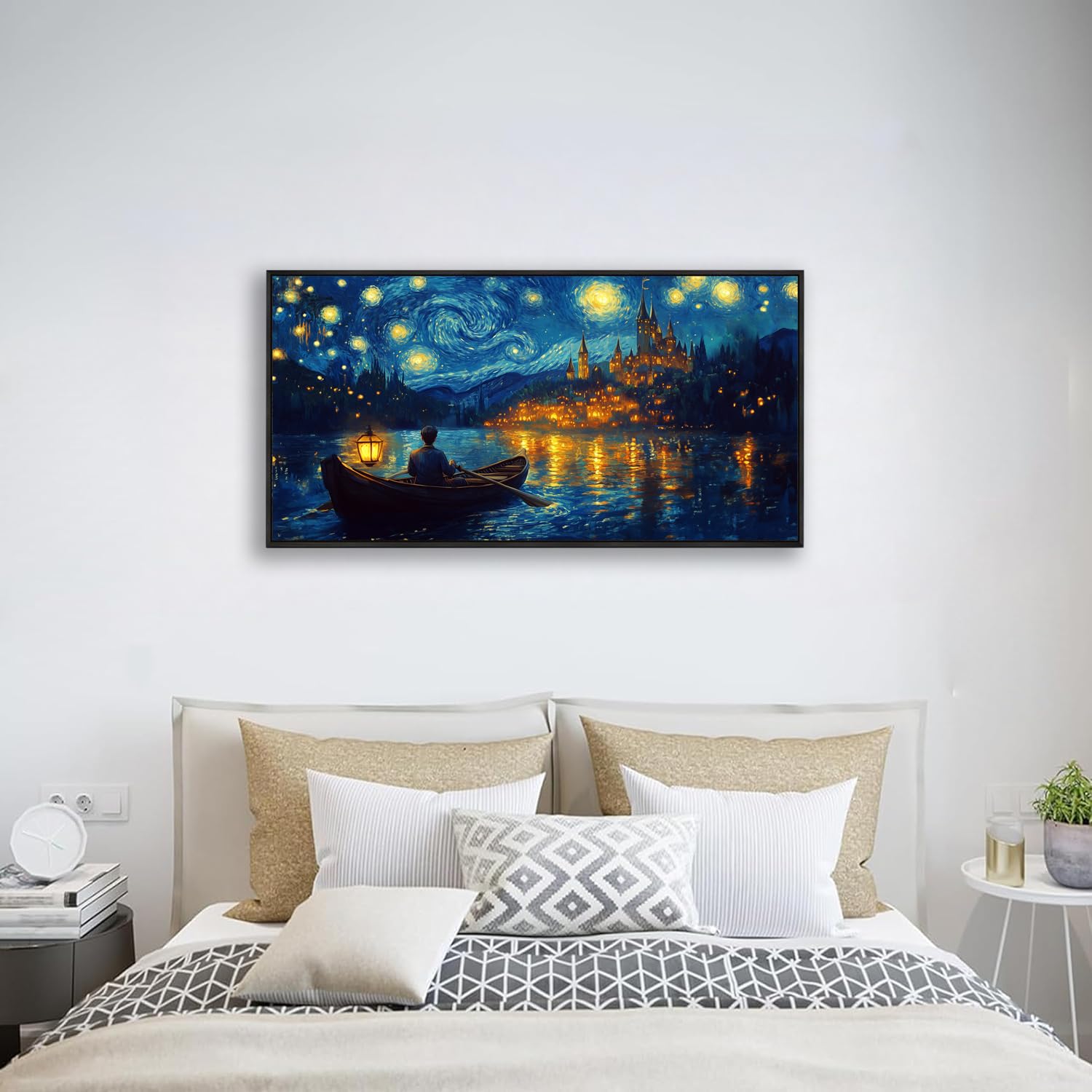 Van Gogh Starry Night Over the Rhone Canvas Wall Art - 20x40 Inches Framed Painting, Premium Home Decor for Living Room, Bedroom & Office - Perfect Gift for Art Lovers & Van Gogh Fans