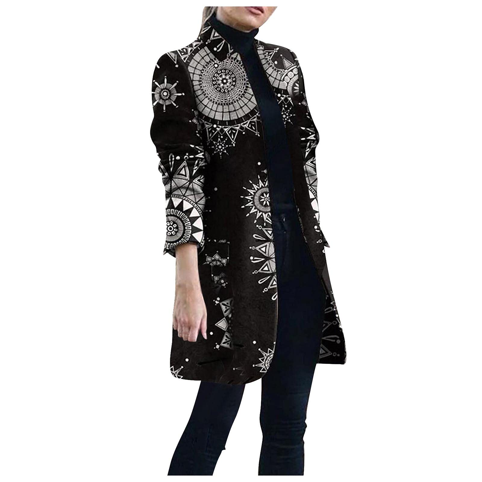 Women's Stand Collar Blazer Jacket - Warm Long Coat for Business & Office Wear