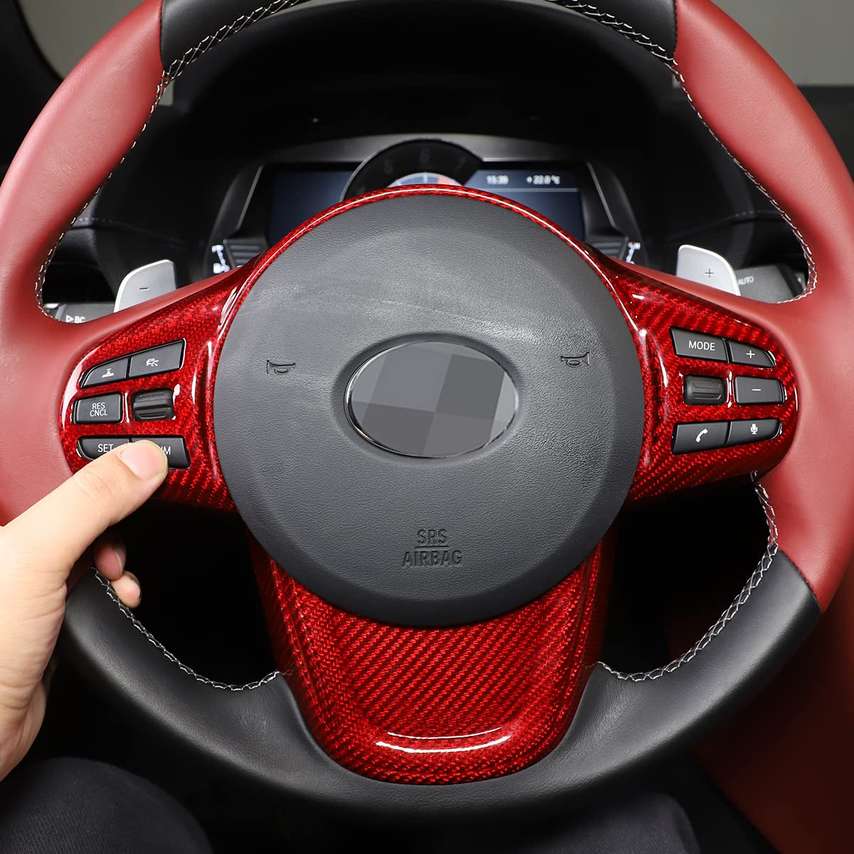 Premium Real Carbon Fiber Center Console Button Trim Frame for Toyota Supra GR A90 A91 MK5 (2019-2024) - Red Carbon Fiber Protective Cover | Interior Upgrade & Car Accessories | Perfect for Car Enthusiasts & Customization