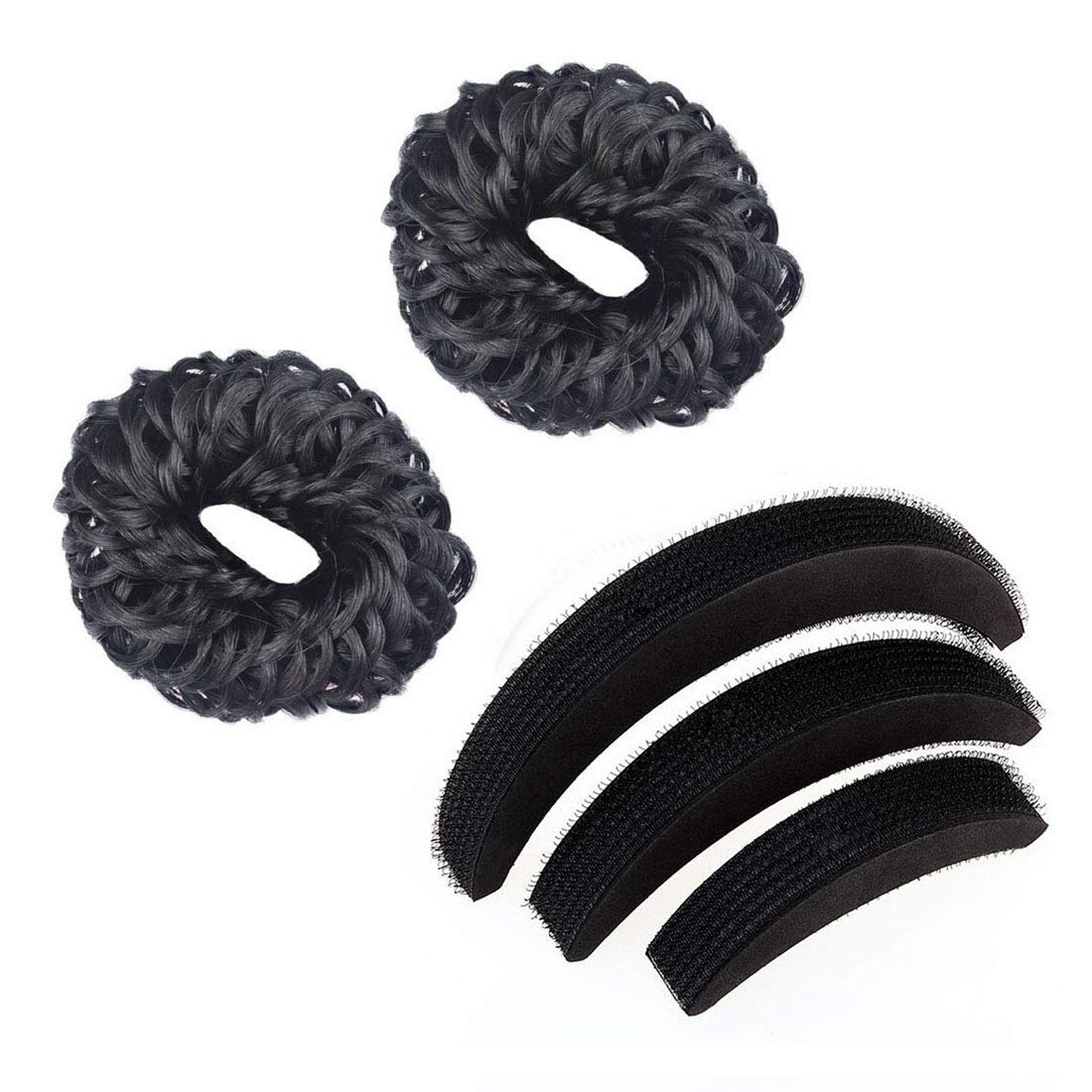 GuruEmbellish Set of 2 Black Hair Clips & 3Pcs Banana Bumpit Hair Volumizer - Funky Rubber Juda Hair Accessories for Women, Perfect for Parties, Weddings and Everyday Styling