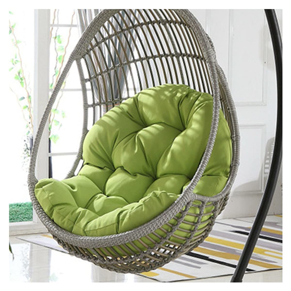 Outdoor Rattan Egg Hanging Chair with Cushion - 90-120cm Large Wicker Swing Seat for Garden, Patio, Balcony (Green) | Perfect for Relaxing, Reading & Sunbathing