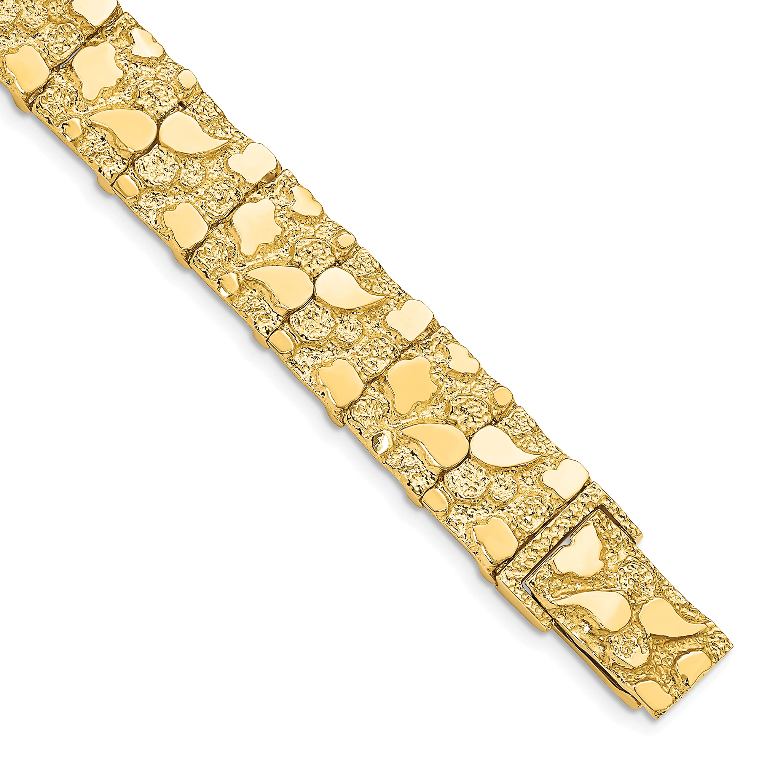 14K Yellow Gold 12.50mm Nugget Bracelet Chain Anklet - 7
