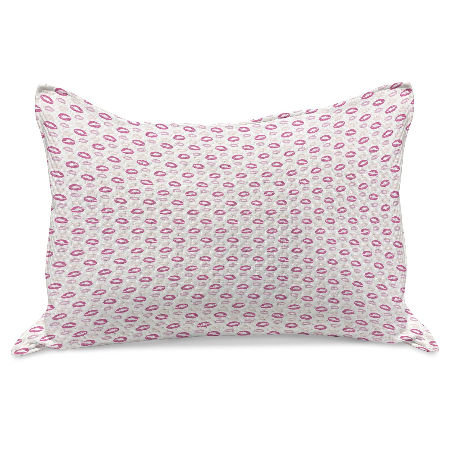 Lunarable Kiss Knitted Quilt Pillow Cover - Grunge Lipstick Print Cosmetic Makeup Design for Valentine's Day - Standard Queen Size 30x20 Inches - Pale Peach & Pink Bedroom Decor - Perfect for Romantic Gifts, Home Decor, and Cozy Bedroom Styling
