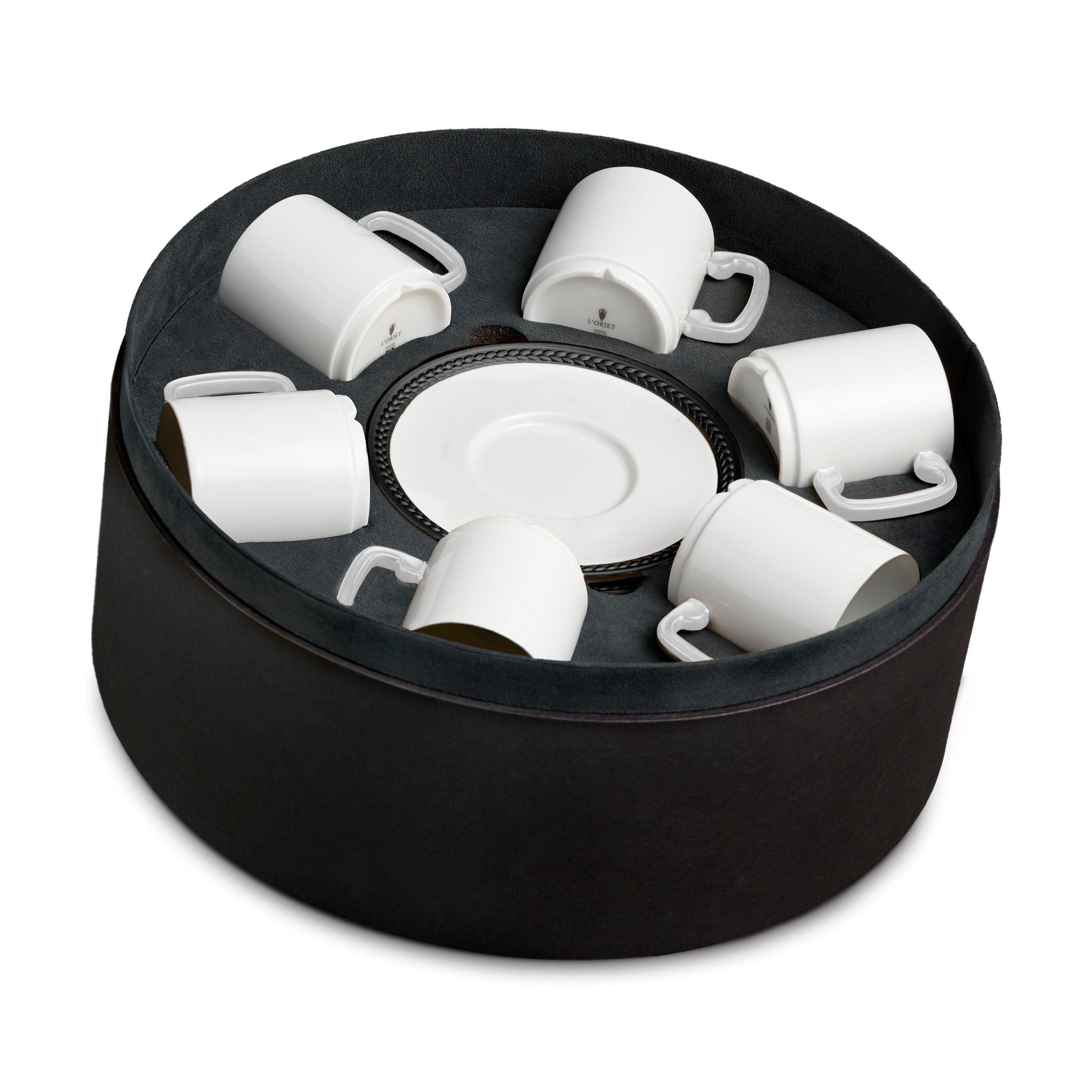Braided Silk Espresso Cup and Saucer Set - 6 Piece Coffee Cup Set for Espresso, Cappuccino, Latte - Perfect for Home, Cafe, Restaurant, and Office Use
