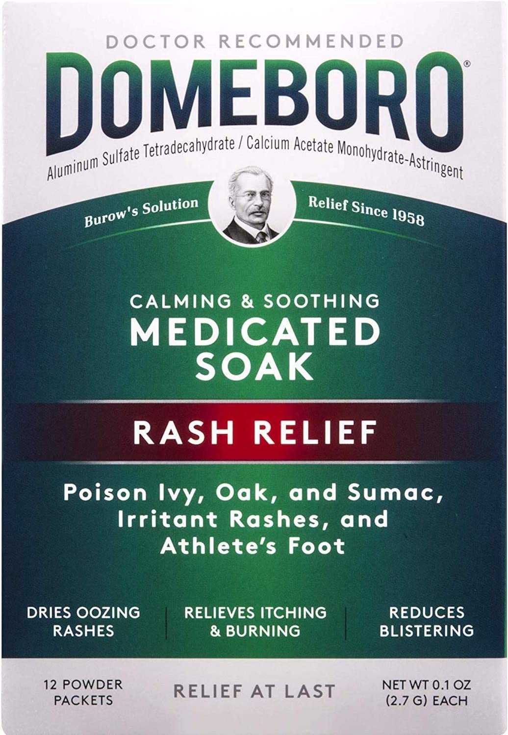 Domeboro Medicated Soak Powder Packets - 12 Count for Rash Relief & Skin Irritation | Eczema, Poison Ivy, Insect Bite Treatment | First Aid & Dermatological Care