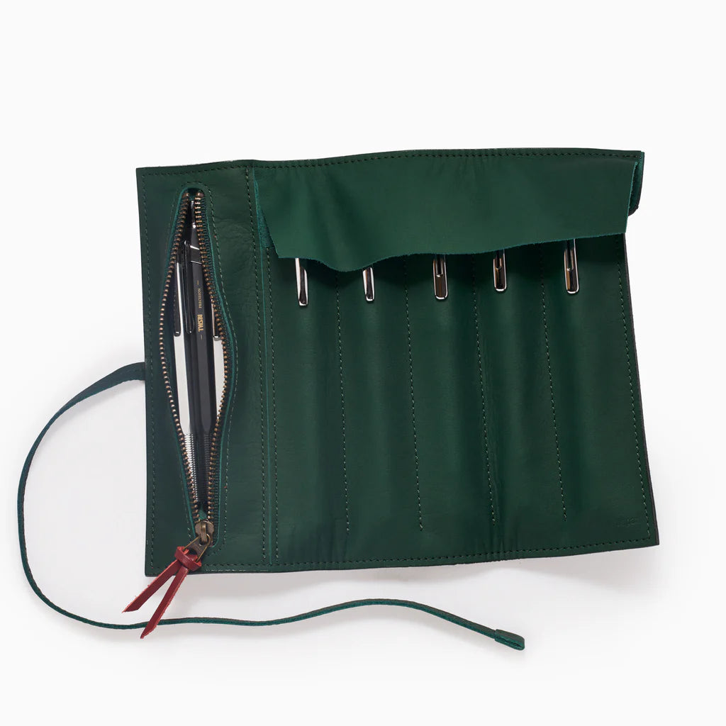 Premium TWSBI Leather Roll Case - Forest Green Fountain Pen Holder for Travel & Office Use | Durable & Stylish Storage Solution for Writers & Professionals