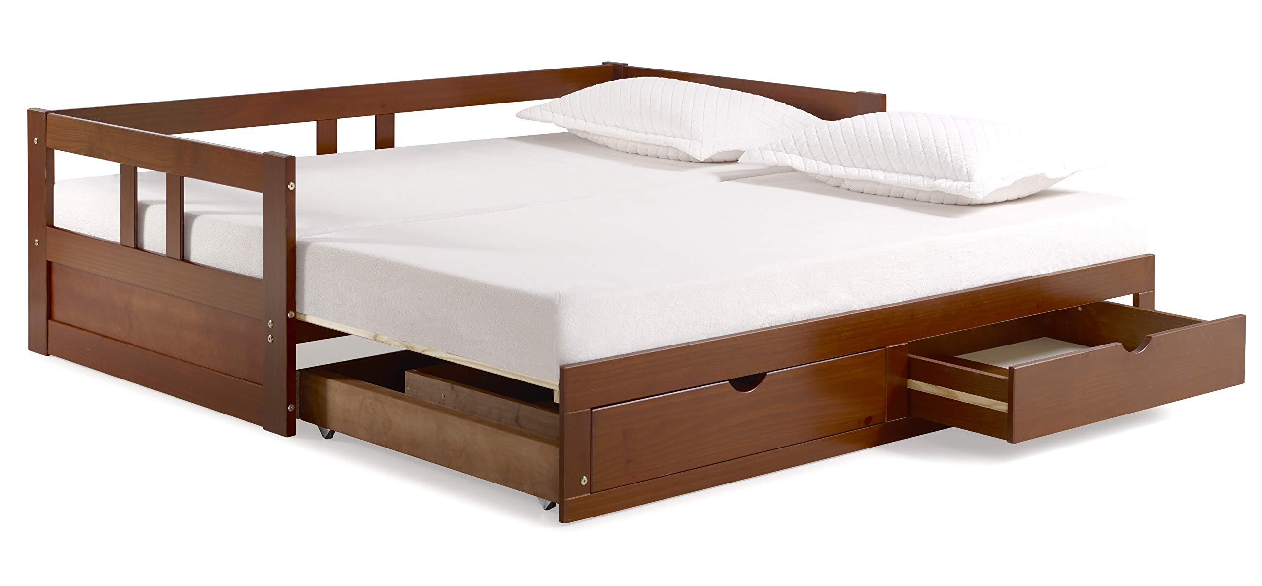Alaterre Furniture Melody Extendable Daybed Frame with Trundle & Storage Drawers - King Size Brazilian Pine Wood Bed for Kids Bedroom - 200 lb Weight Capacity - Multiple Finish Options - Perfect for Guest Rooms, Dormitories & Small Spaces