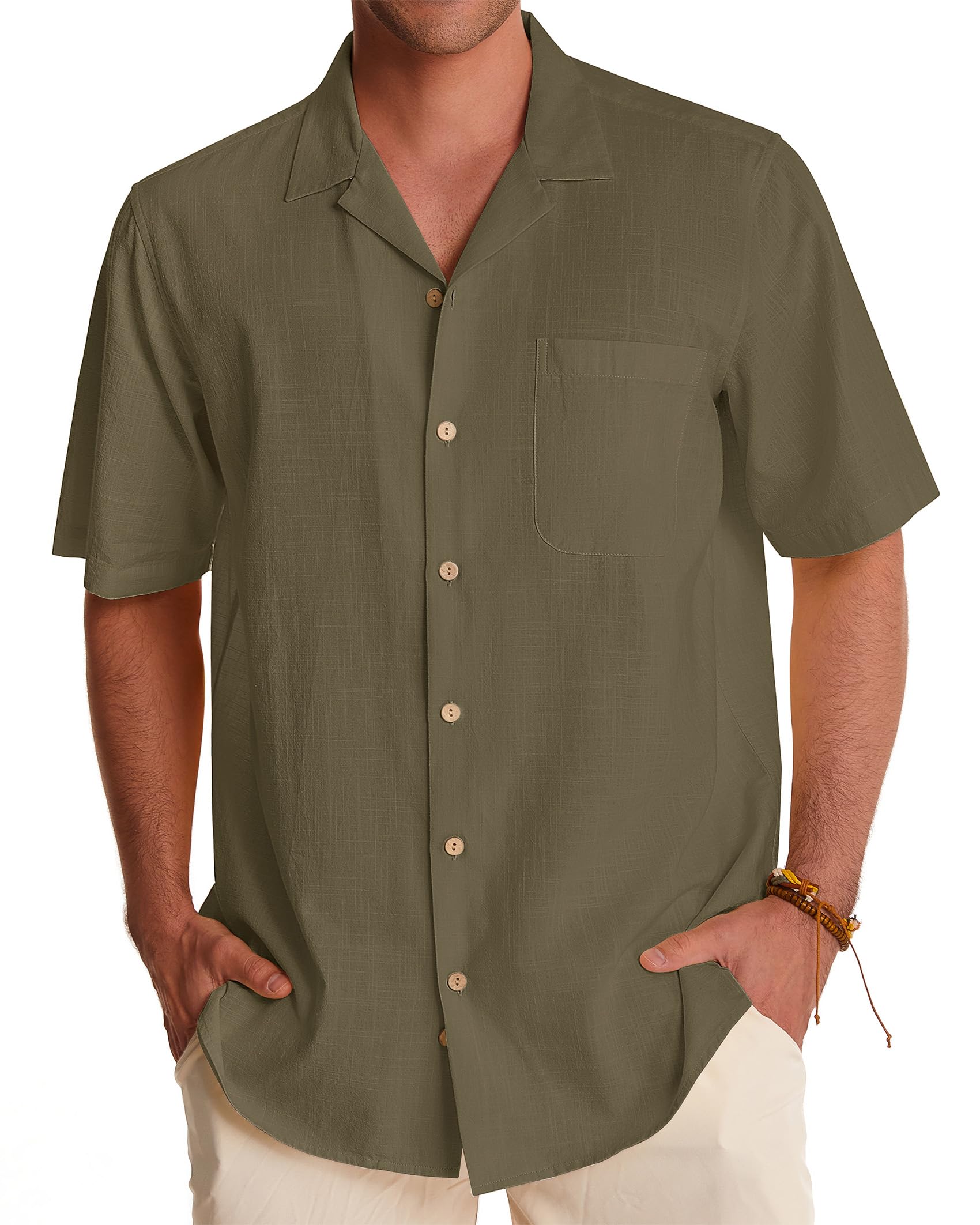 Men's Linen Shirts Short Sleeve - Breathable Cotton Button Down Shirts for Summer | Casual Beach, Vacation & Hawaiian Style Shirts | Perfect for Tropical Getaways, Outdoor Parties and Relaxing Weekends