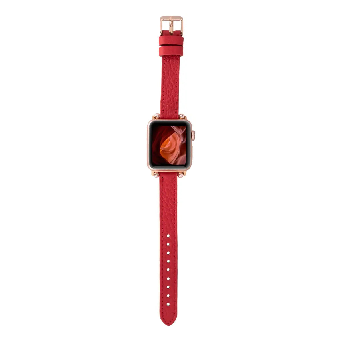 Premium Red Leather Ultra Slim Apple Watch Band - Stylish & Comfortable Replacement Strap for Apple Watch Series 1/2/3/4/5/6/7/8/SE - Perfect for Workouts, Office Wear & Everyday Fashion Accessory