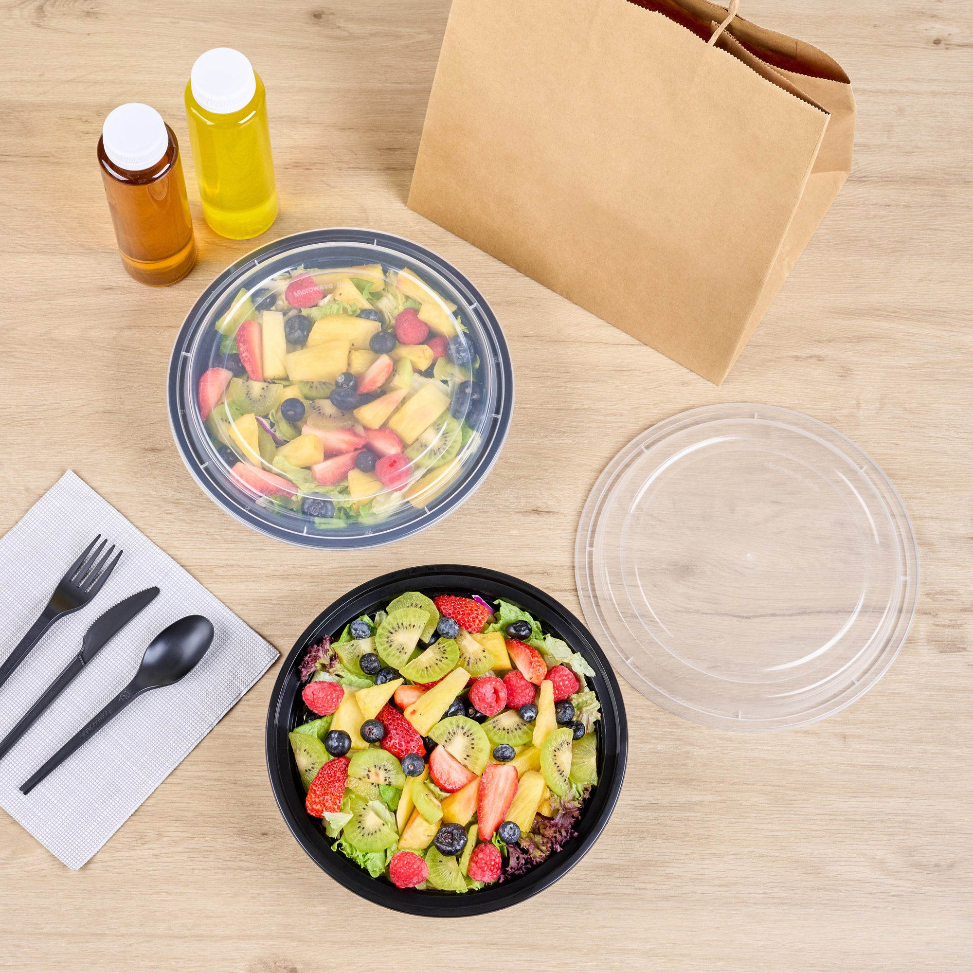 48 oz Black Plastic Food Storage Containers with Clear Lids - 50 Pack, 9x9x1.75 Inches, Microwave Safe To-Go Boxes for Meal Prep, Leftovers & Catering