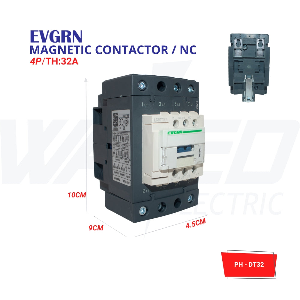 32A 3-Phase Motor Control Contactor for EV & Industrial Use - AC3 Rated, Heavy Duty Electrical Switch for Pumps, Compressors, HVAC Systems