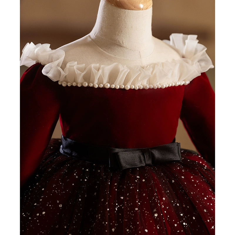 Girls Long Sleeve Birthday Party Dress - Red Princess Gown for Special Occasions | Perfect for Birthday Celebrations, Christmas, Pageants & Formal Events