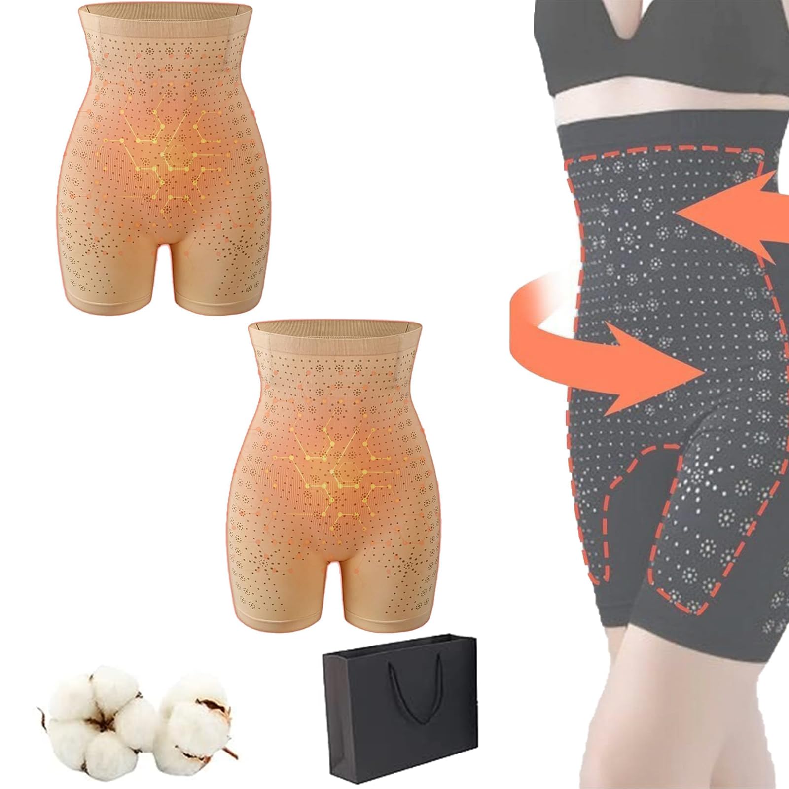 Slimgoo Negative Oxygen Ion Fat Burning Tummy Control & Detox Bodysuit - Graphene Honeycomb Shaping Briefs for Women - Waist Trainer & Body Shaper for Workout, Postpartum & Everyday Wear