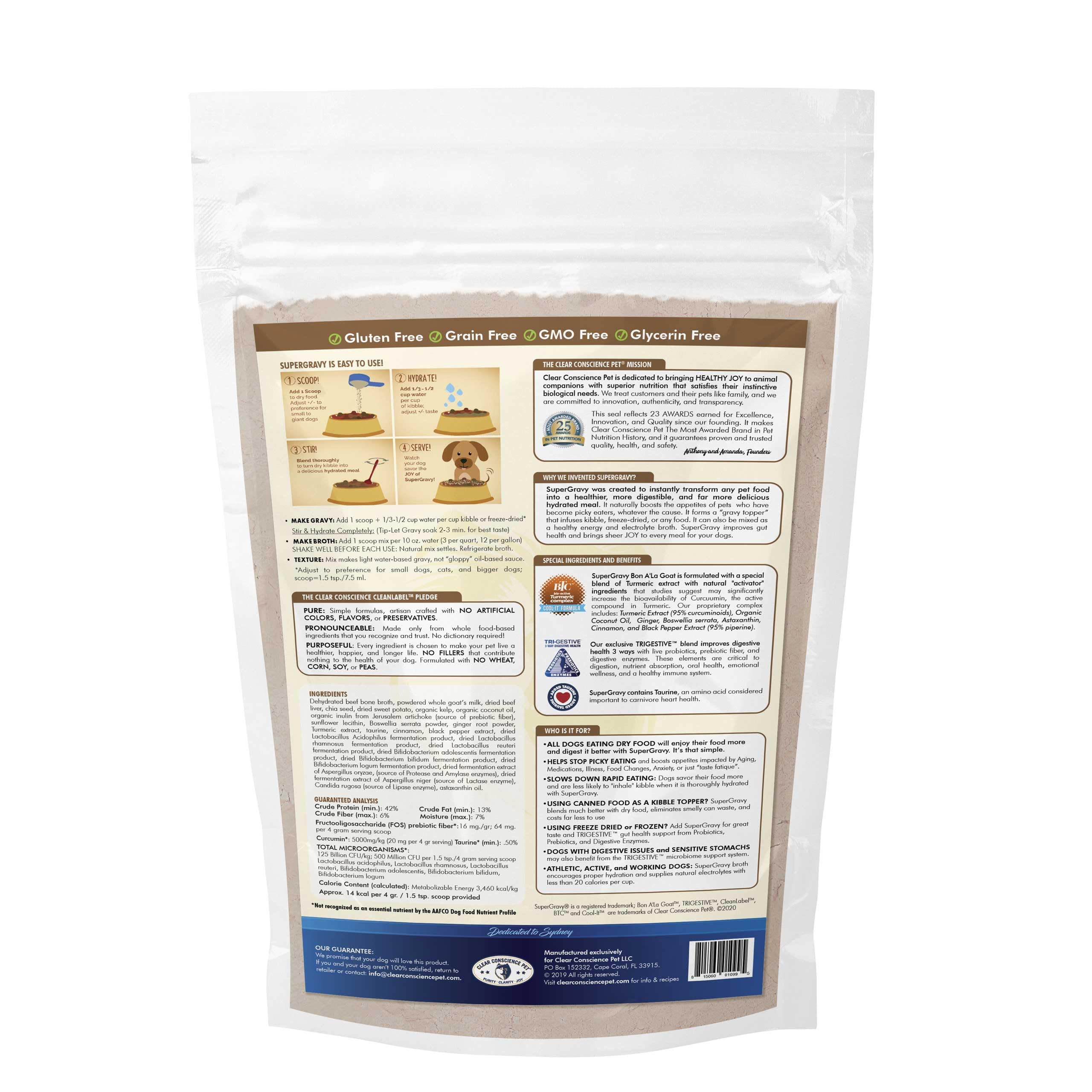 SuperGravy Bon A’ La Goat Natural Dog Food Topper - Grain Free Beef Bone Broth & Goat Milk Supplement for Dogs - Gluten Free, 90 Scoops (01099, White) - Perfect for Picky Eaters & Digestive Health Support