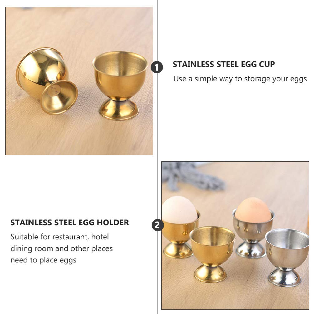 DOITOOL 4-Piece Golden Stainless Steel Egg Cup Holders - Elegant Metal Egg Stand Trays for Soft/Hard Boiled Eggs - Perfect Breakfast Kitchen Tool for Easter Brunch, Hotel Buffets & Family Dining
