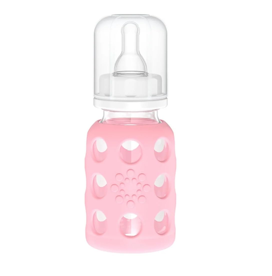 Lifactory 4oz Glass Baby Bottles with Silicone Sleeve - 2 Pack (Pink & Sky Blue) | BPA-Free, Microwave & Dishwasher Safe | Perfect for Newborns, Infants & Toddlers | Ideal for Breastfeeding, Formula Feeding & On-the-Go Use