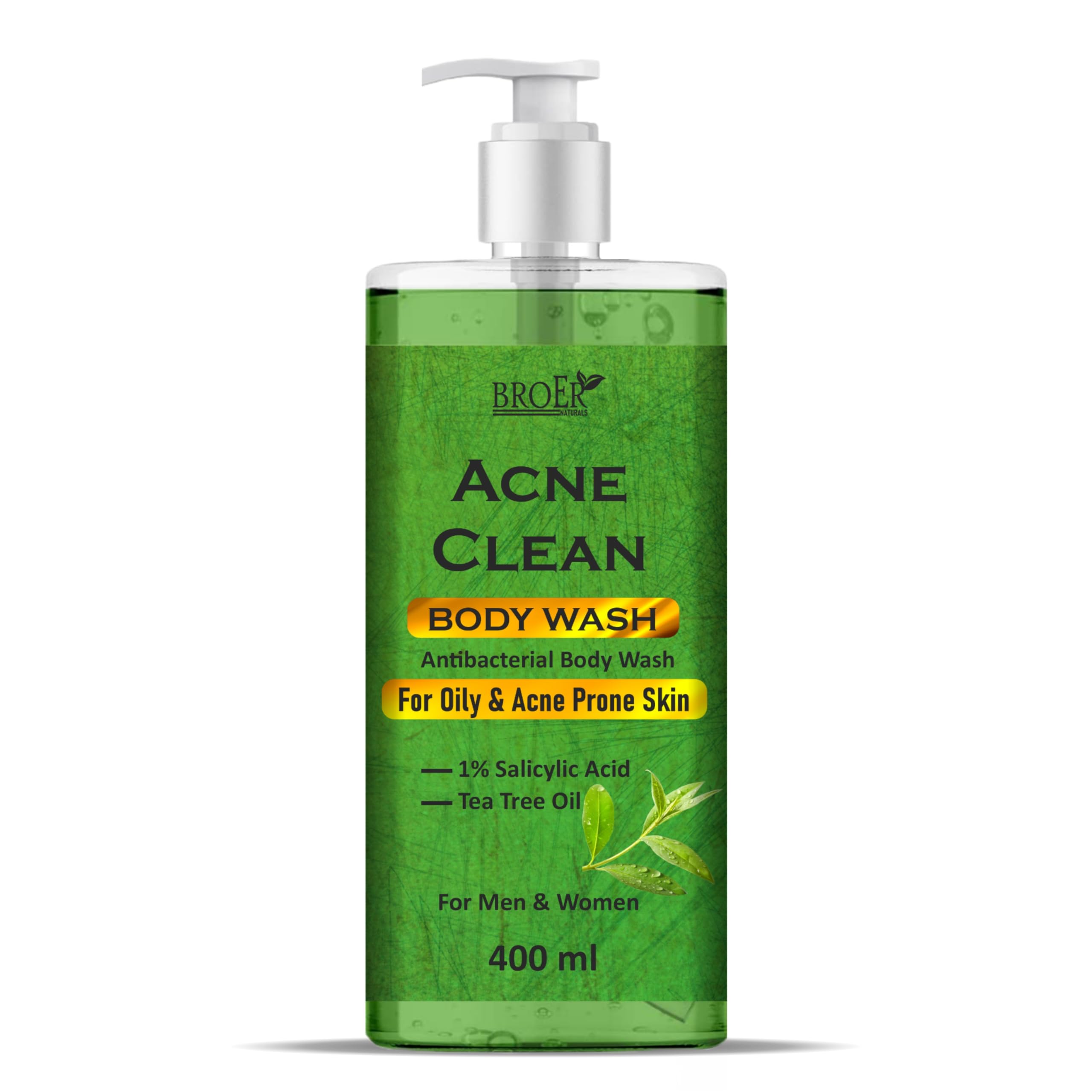 BROER Acne Clean 1% Salicylic Acid Body Wash for Acne-Prone Skin | Paraben & SLS Free Shower Gel | 400ml | Prevents Breakouts & Soothes Irritation | Ideal for Daily Use in Gym, Travel & Sensitive Skin Care