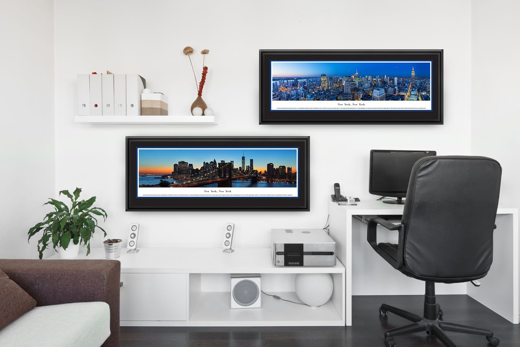 Blakeway Worldwide Panoramas Boston Massachusetts Skyline Poster - Premium Deluxe Framed Wall Art with Double Mat for Home & Office Decor