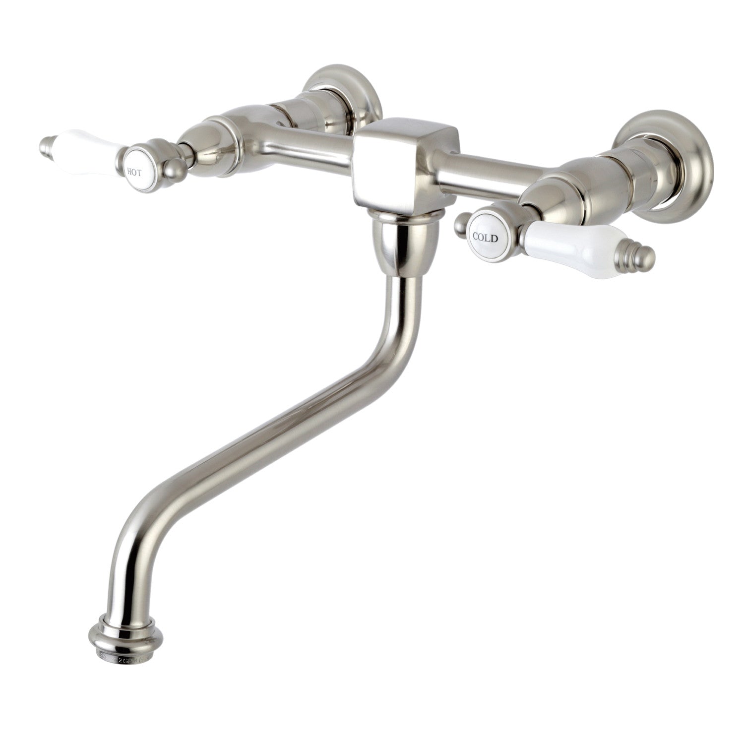 Bel Air KS1218BPL Brushed Nickel Bathroom Faucet - Double Handle Wall Mount 2 Hole Sink Faucet for Bathroom Vanity, Powder Room & Guest Bath - Durable & Stylish Modern Design