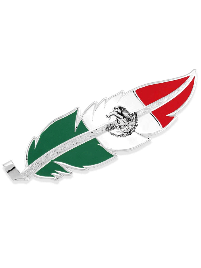 Montana Silversmiths HF5458MX Silver Hat Feather with Mexico Flag Design - Perfect for Cowboy Hats, Western Fashion & Patriotic Accessories