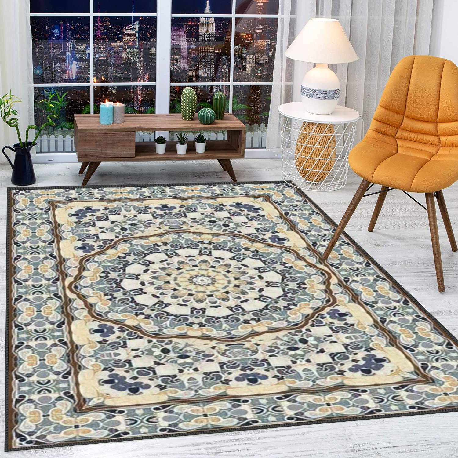Modern Soft Large Area Rug - Non-Slip Persian Style Carpet with Rich Colors for Living Room, Bedroom & Playroom | Home Decor & Kids Safe Floor Covering | Perfect for Family Gatherings, Playtime & Cozy Home Atmosphere