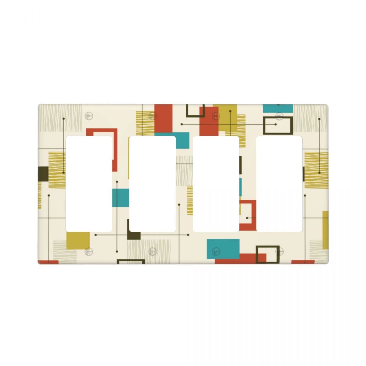 Vintage Mid Century Modern 4-Gang Rocker Light Switch Cover - Decorative Quad Wall Plate for Outlets & Switches, 4.5
