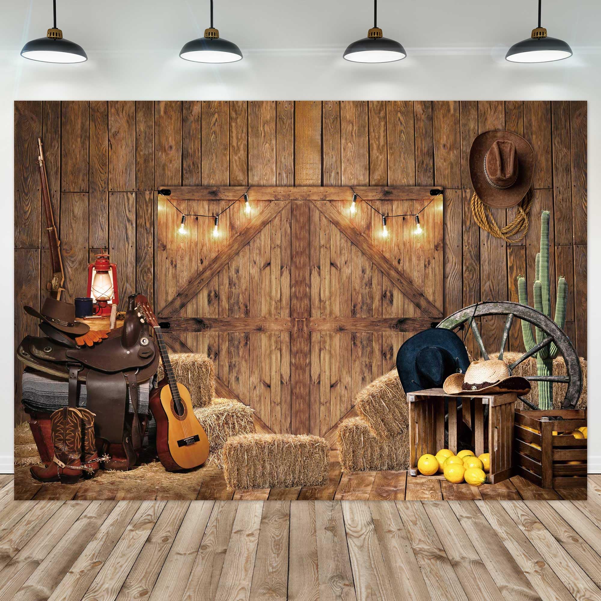8x6FT Rustic Farmhouse Photography Backdrop - Polyester Fabric Barn Door Background for Western Cowboy, Birthday Parties, Baby Showers & Photo Booth Decor (Fall Harvest Theme) | Perfect for Seasonal Events, Family Portraits and Social Media Content Creation
