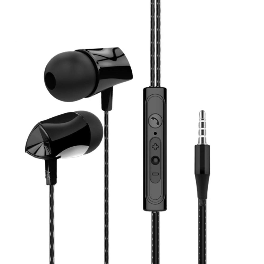 Heavy Bass 3.5mm Wired Earbuds with Built-in Microphone - Noise Isolating In-Ear Headphones for Gym, Running & Workout - Sweatproof Sport Earphones (Black) | Perfect for Fitness, Commuting & Music Lovers